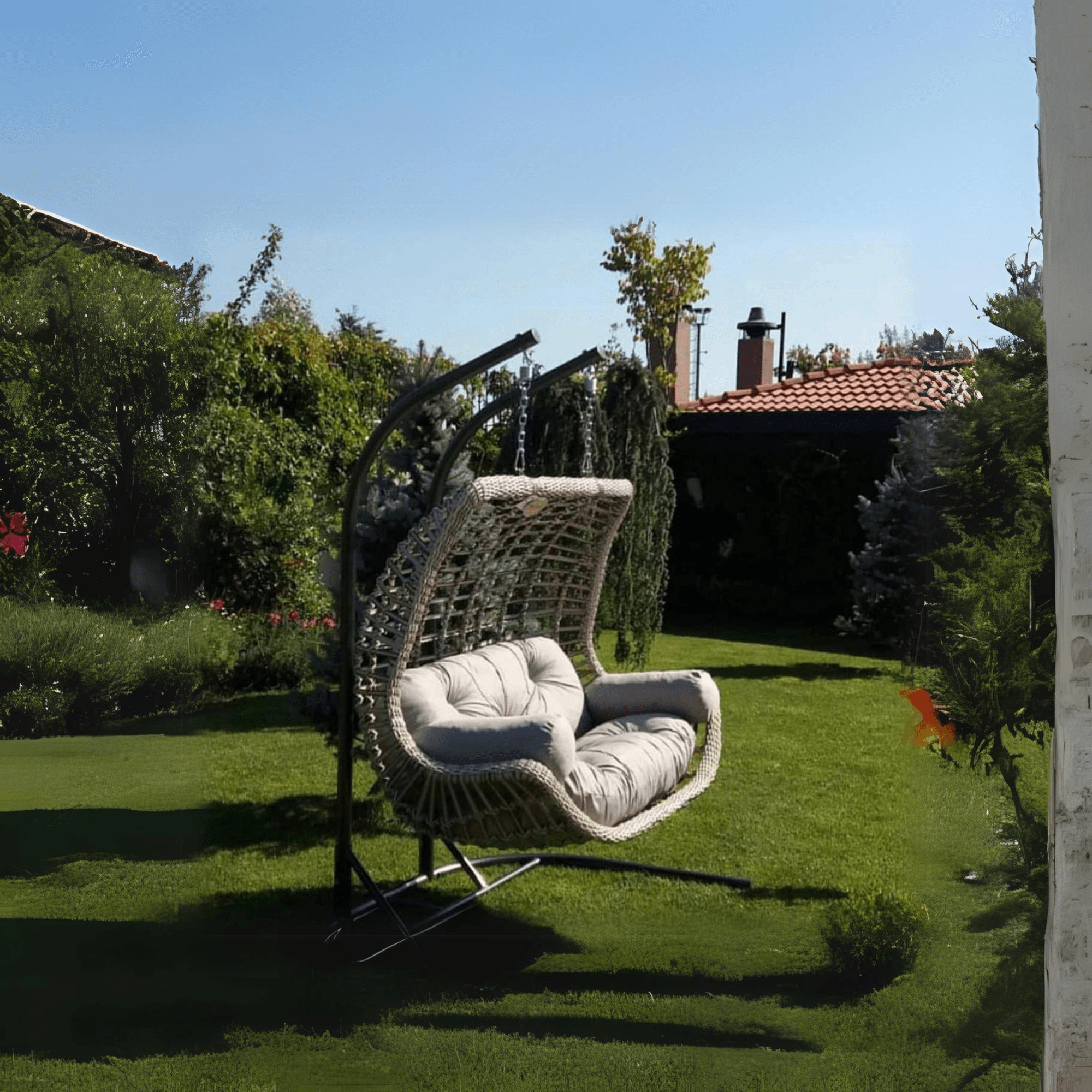 Gowoll Rattan Hängesessel mit Gestell | Cunda Swing Gartenschaukel | Hängeschaukel