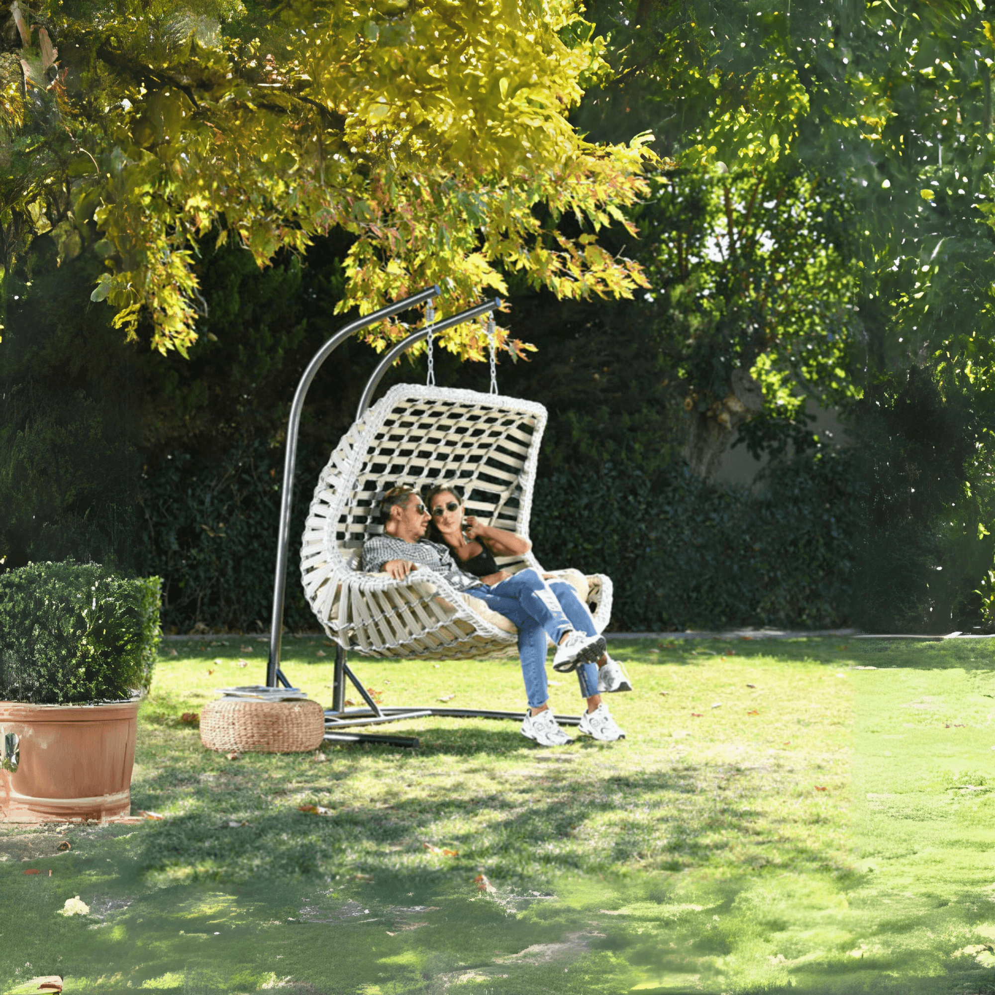 Gowoll Rattan Hängesessel mit Gestell | Cunda Swing Gartenschaukel | Hängeschaukel