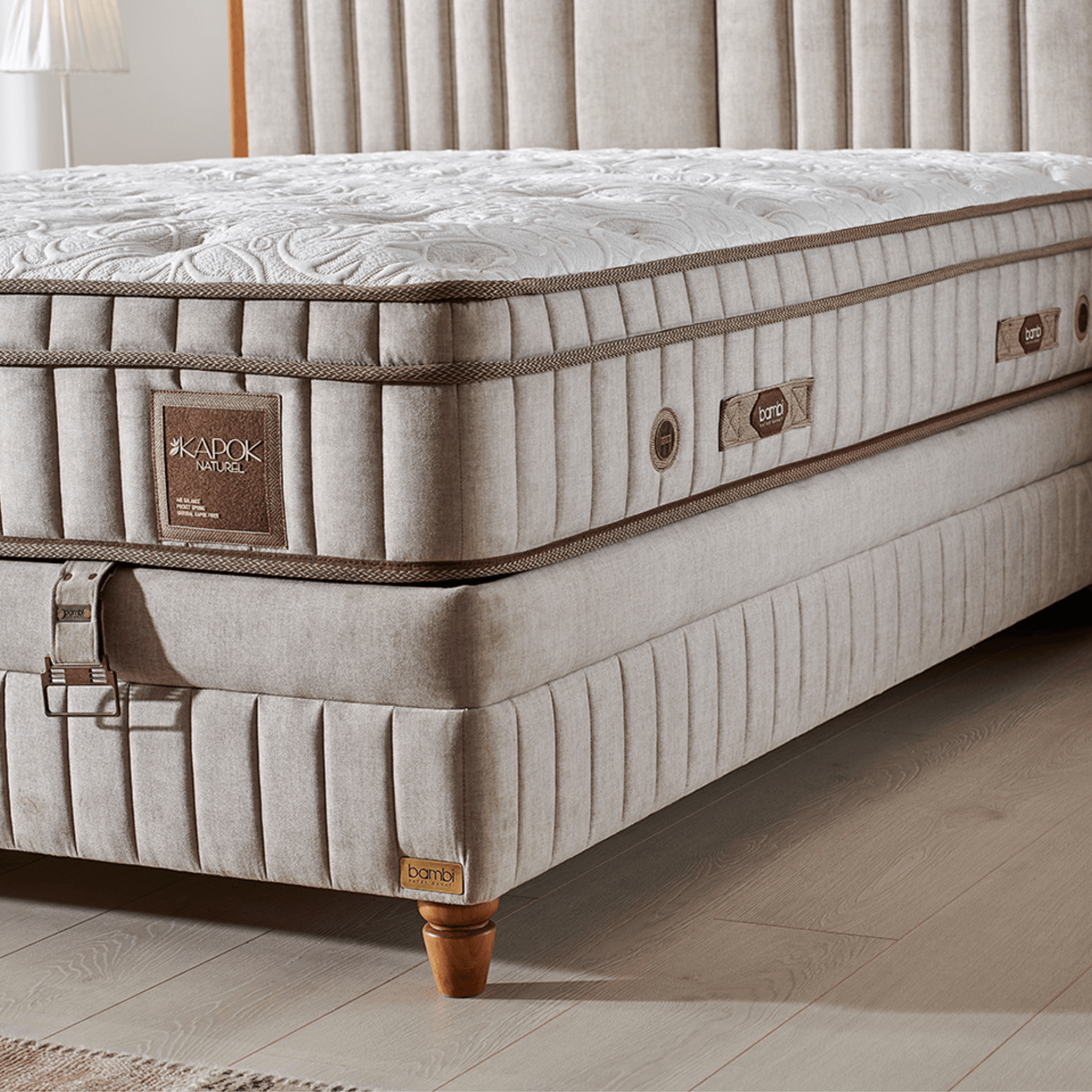 Bambi Kapok Naturel Boxspringbett Funktionsbett mit Bettkasten Boxspringbett 180x200 - 90x200