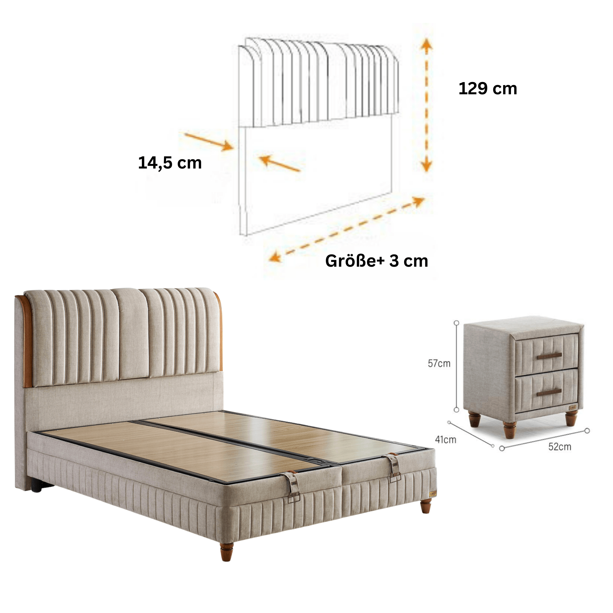 Bambi Kapok Naturel Boxspringbett Funktionsbett mit Bettkasten Boxspringbett 180x200 - 90x200