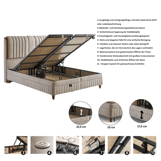 Kapok Naturel Boxspringbett Funktionsbett mit Bettkasten Boxspringbett 180x200 - 90x200
