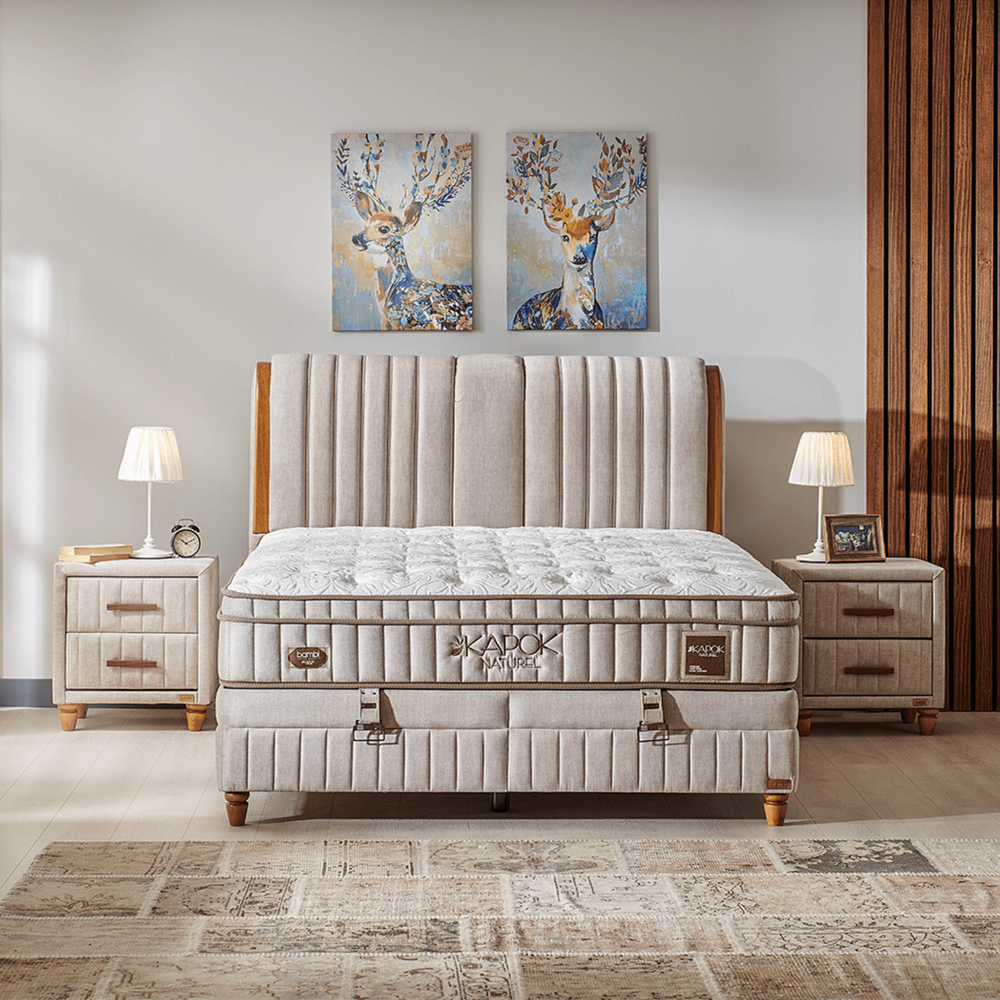 Bambi Kapok Naturel Boxspringbett Funktionsbett mit Bettkasten Boxspringbett 180x200 - 90x200