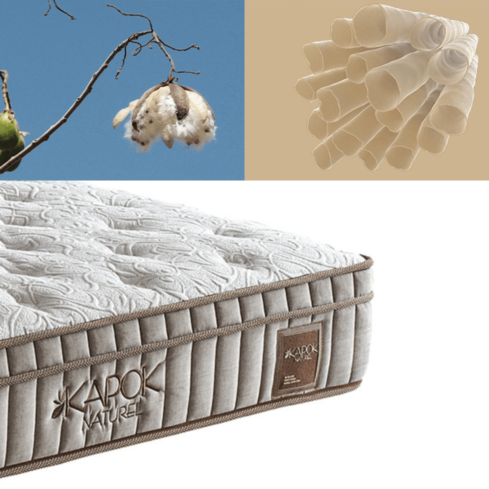 Bambi Kapok Naturel Boxspringbett Funktionsbett mit Bettkasten Boxspringbett 180x200 - 90x200