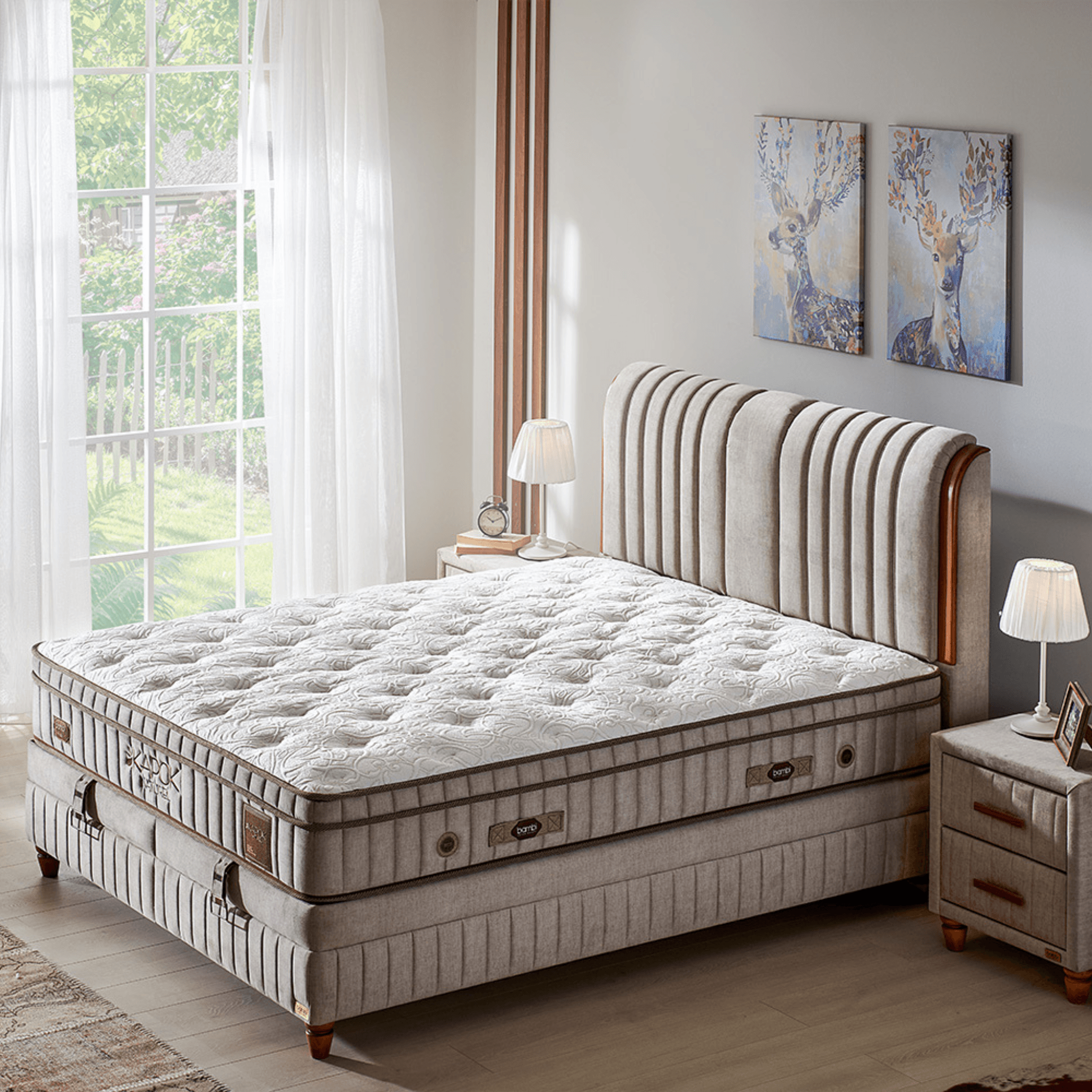 Bambi Kapok Naturel Boxspringbett Funktionsbett mit Bettkasten Boxspringbett 180x200 - 90x200