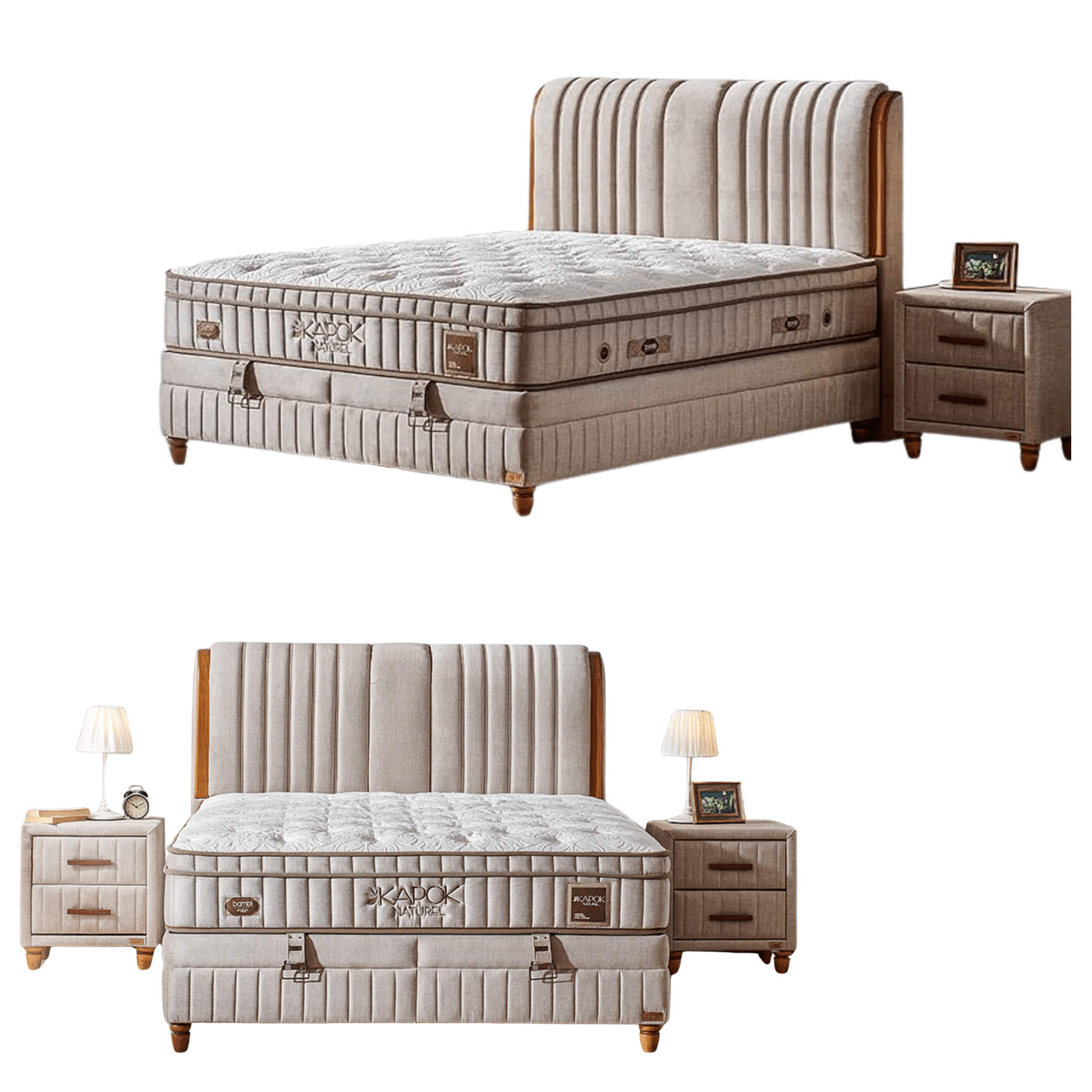 Bambi Kapok Naturel Boxspringbett Funktionsbett mit Bettkasten Boxspringbett 180x200 - 90x200