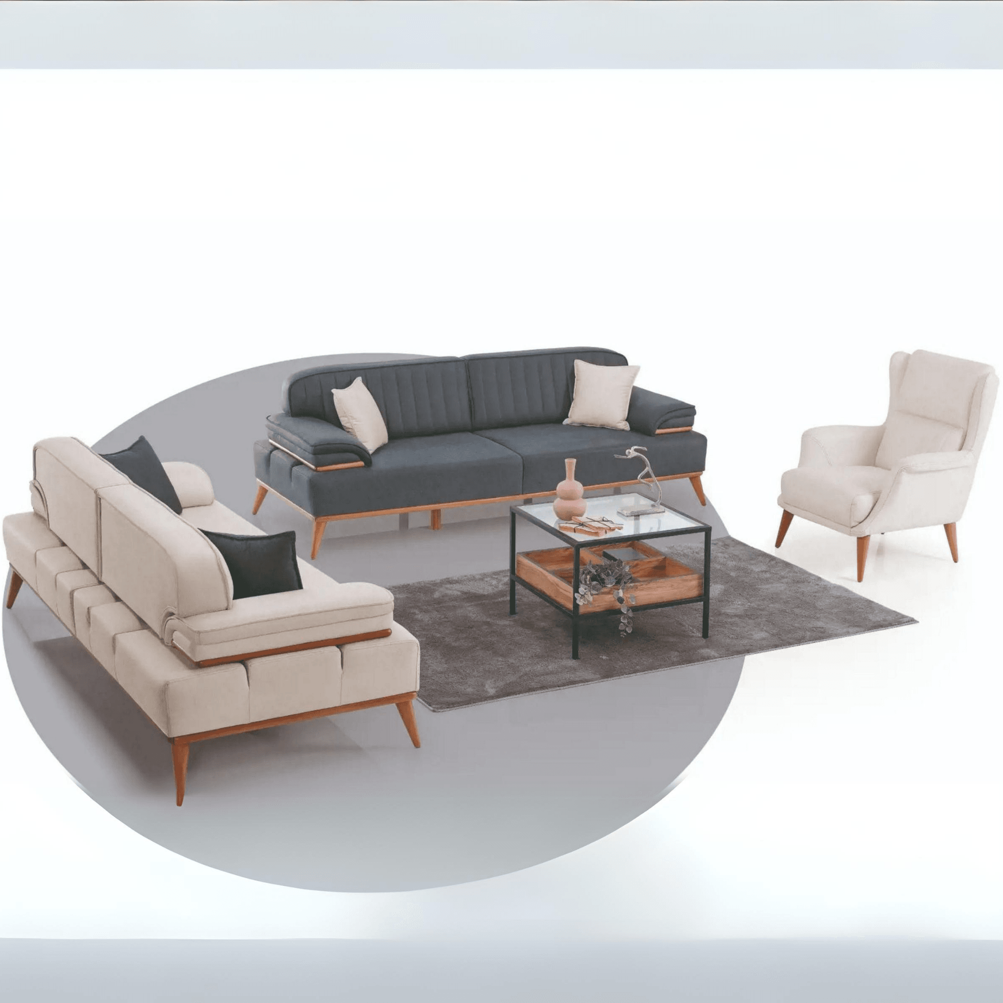 Bugatti Sofa Set 3-3-1 Couchgarnitur | Modern Design & Kostenlose Montage | Holzfüße & Schlaffunktion