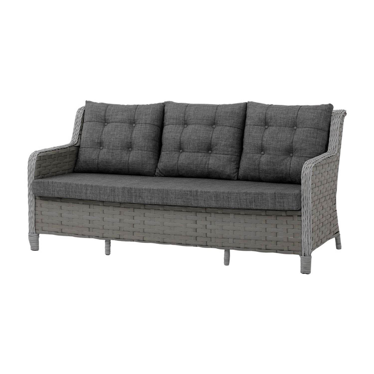 Gartenmöbel Set 7 Personen | Alu-Rattan Lounge mit Sofa, Hocker & Tisch