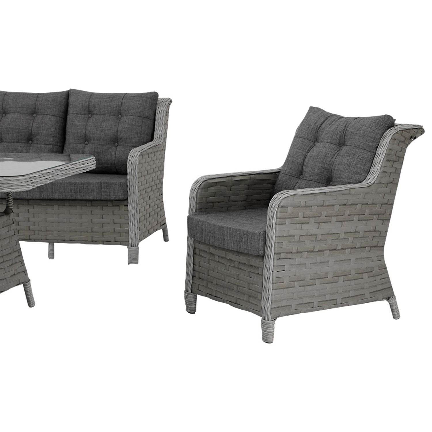 Gartenmöbel Set 7 Personen | Alu-Rattan Lounge mit Sofa, Hocker & Tisch