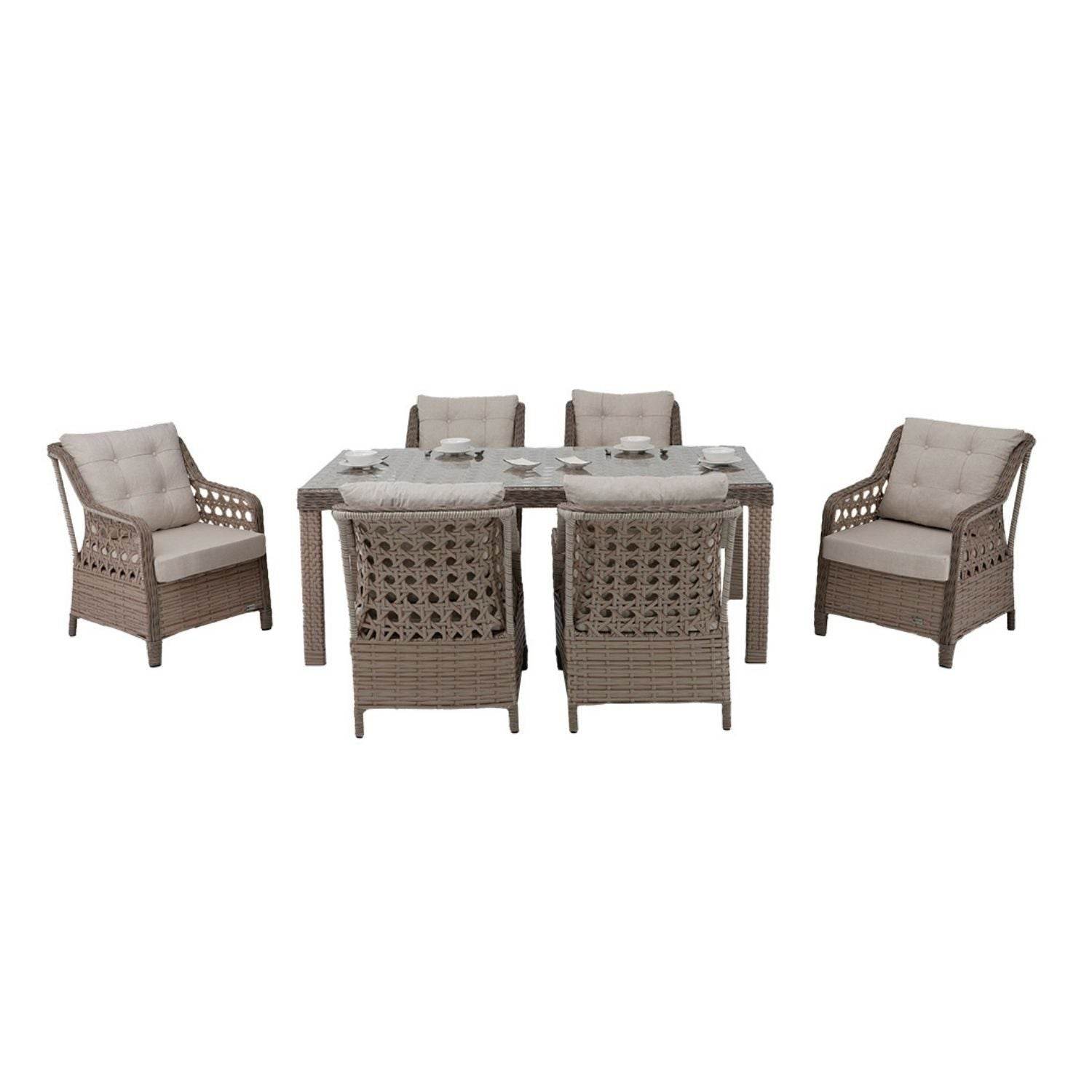 Petra Lüxemburg 8-6 Personen Garten Essgruppe Esstisch 100x200, Rattan Essgruppe für Outdoor