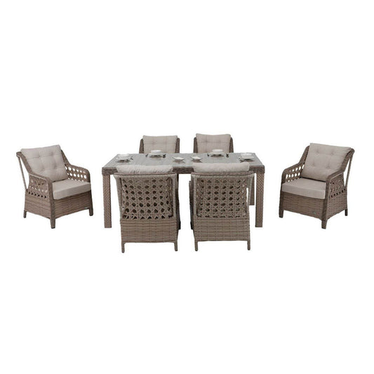 Garten-Essgruppe Esstisch 100x200, Rattan Essgruppe für Outdoor