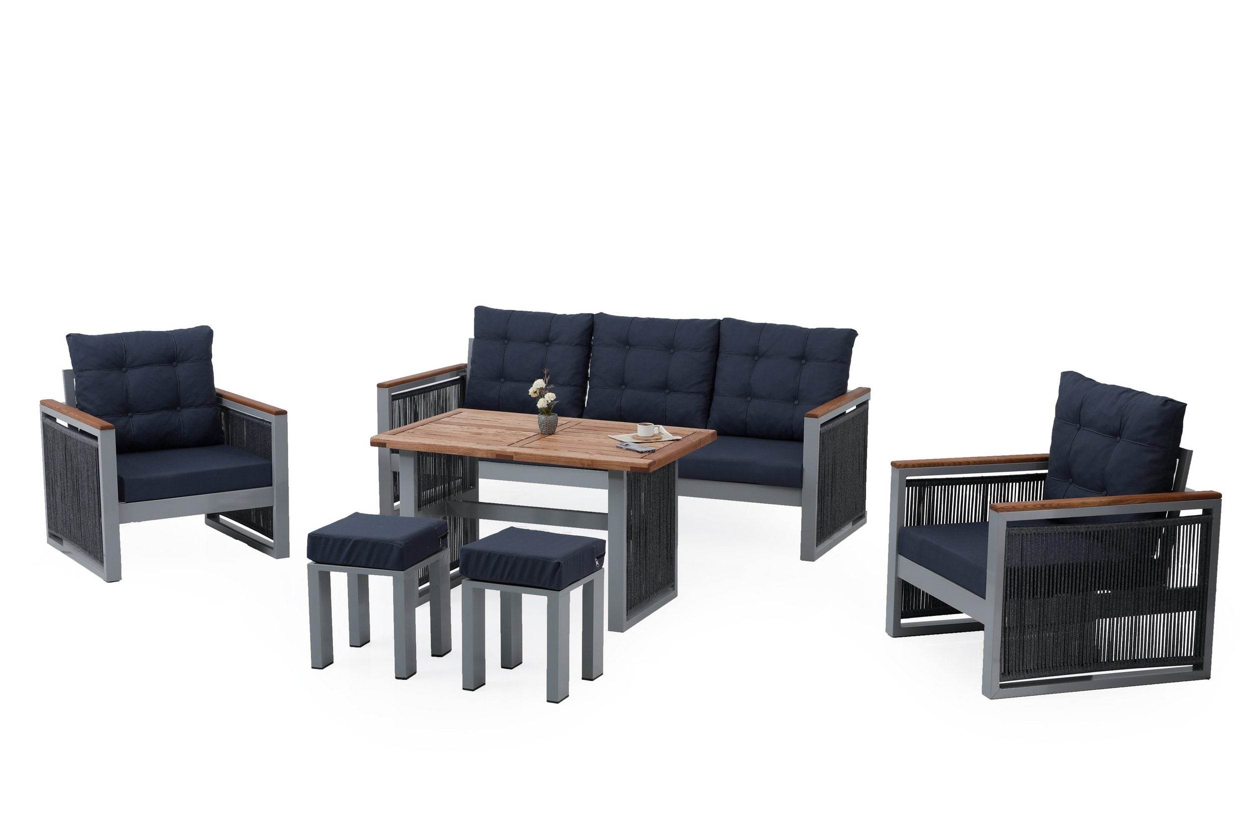 Petra Sitzgruppe Garten 7 Personen Aluminium Set für Balkon und Outdoor