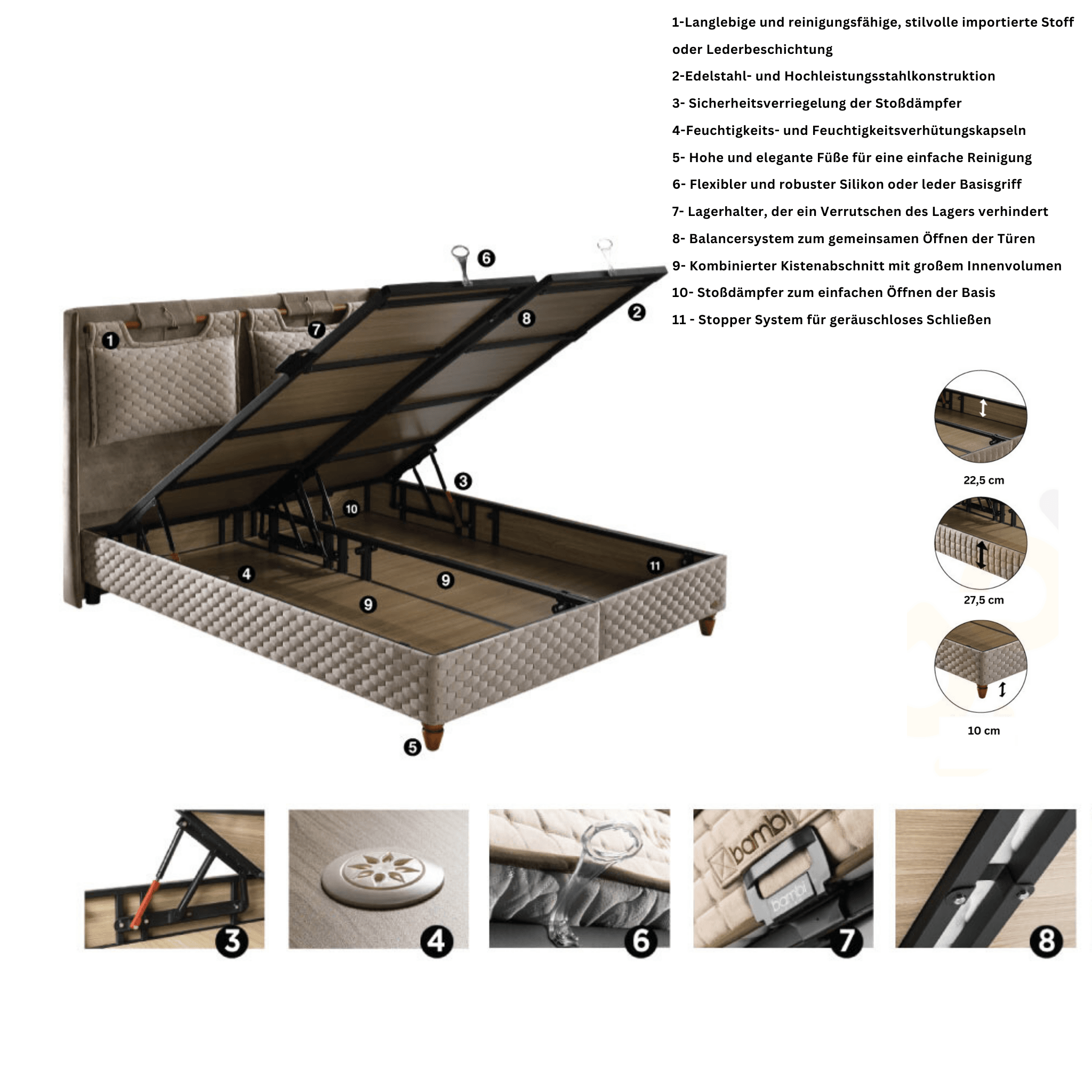 Bambi Magnasand Therapy Boxspringbett Set | Orthopädisch H3, Magnetischer Sand & Taschenfederkern