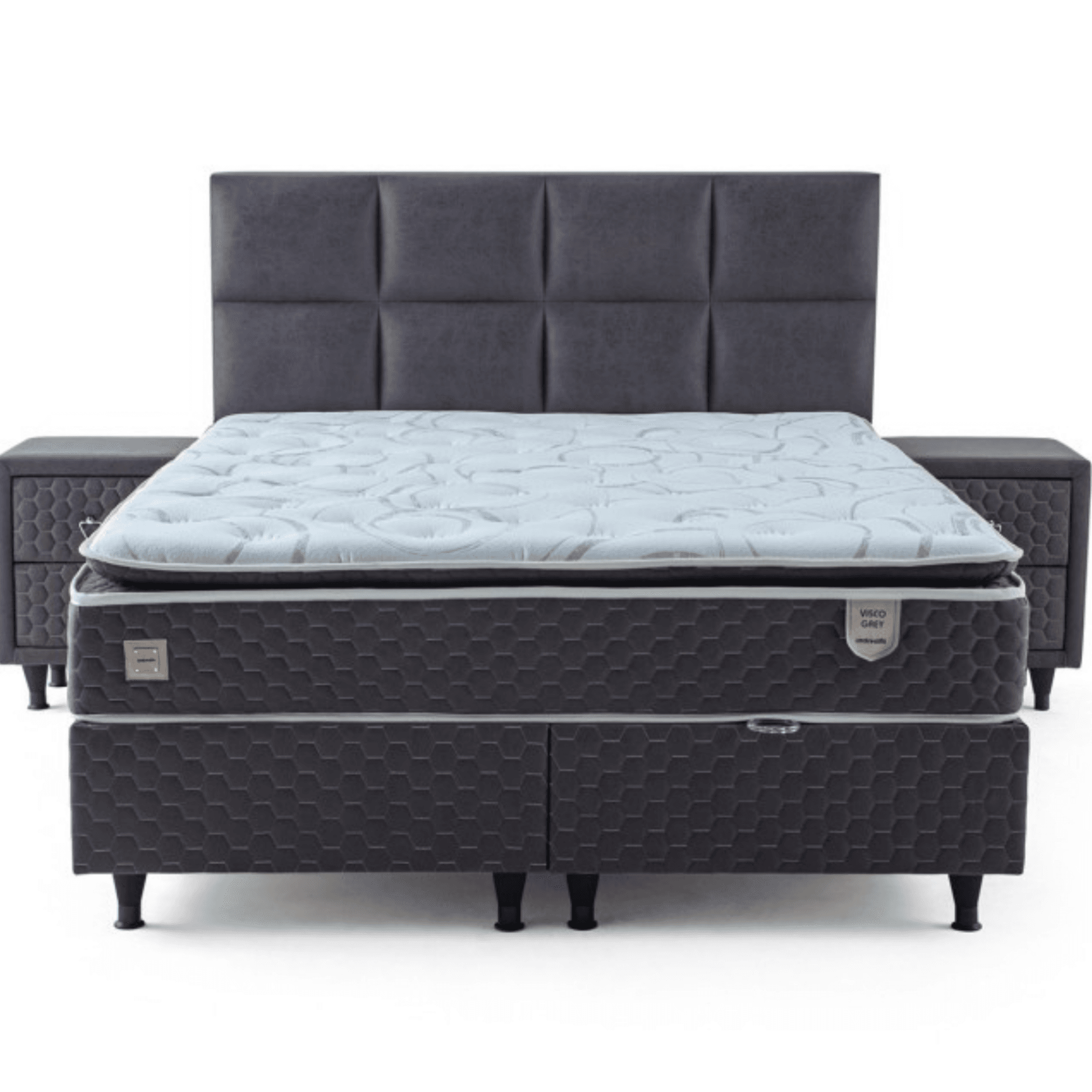 Moln Visco Grey Boxspringbett Set mit Matratze und Bettkästen, Schlafzimmer Set