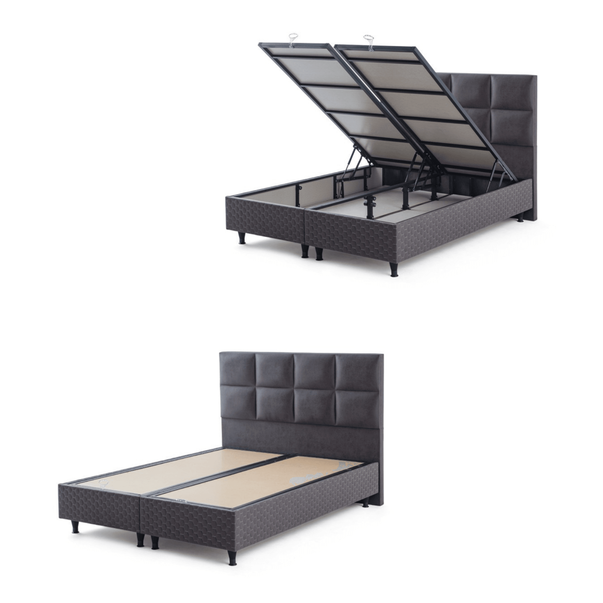 Moln Visco Grey Boxspringbett Set mit Matratze und Bettkästen, Schlafzimmer Set