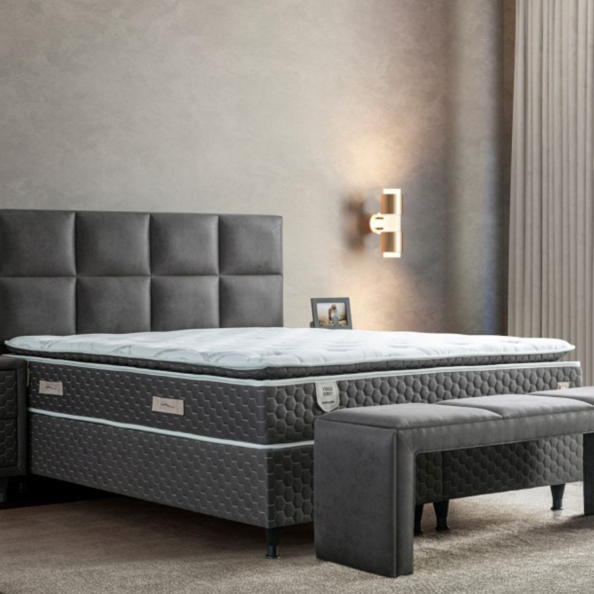 moln visco grey boxspringbett set mit matratze und bettkästen, schlafzimmer  set