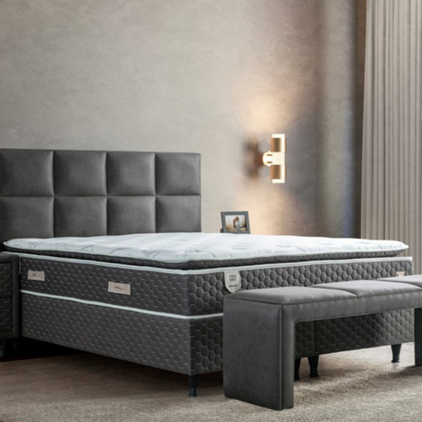 Moln Visco Grey Boxspringbett Set mit Matratze und Bettkästen, Schlafzimmer Set