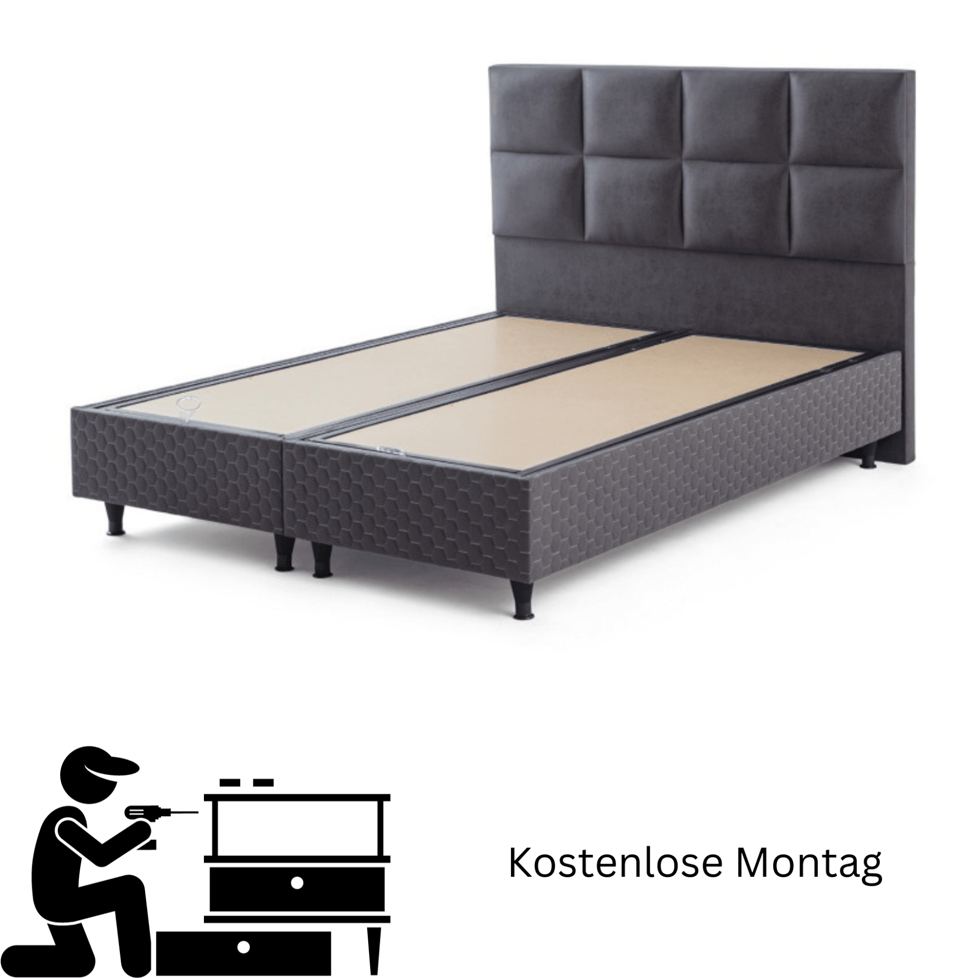 Moln Visco Grey Boxspringbett Set mit Matratze und Bettkästen, Schlafzimmer Set