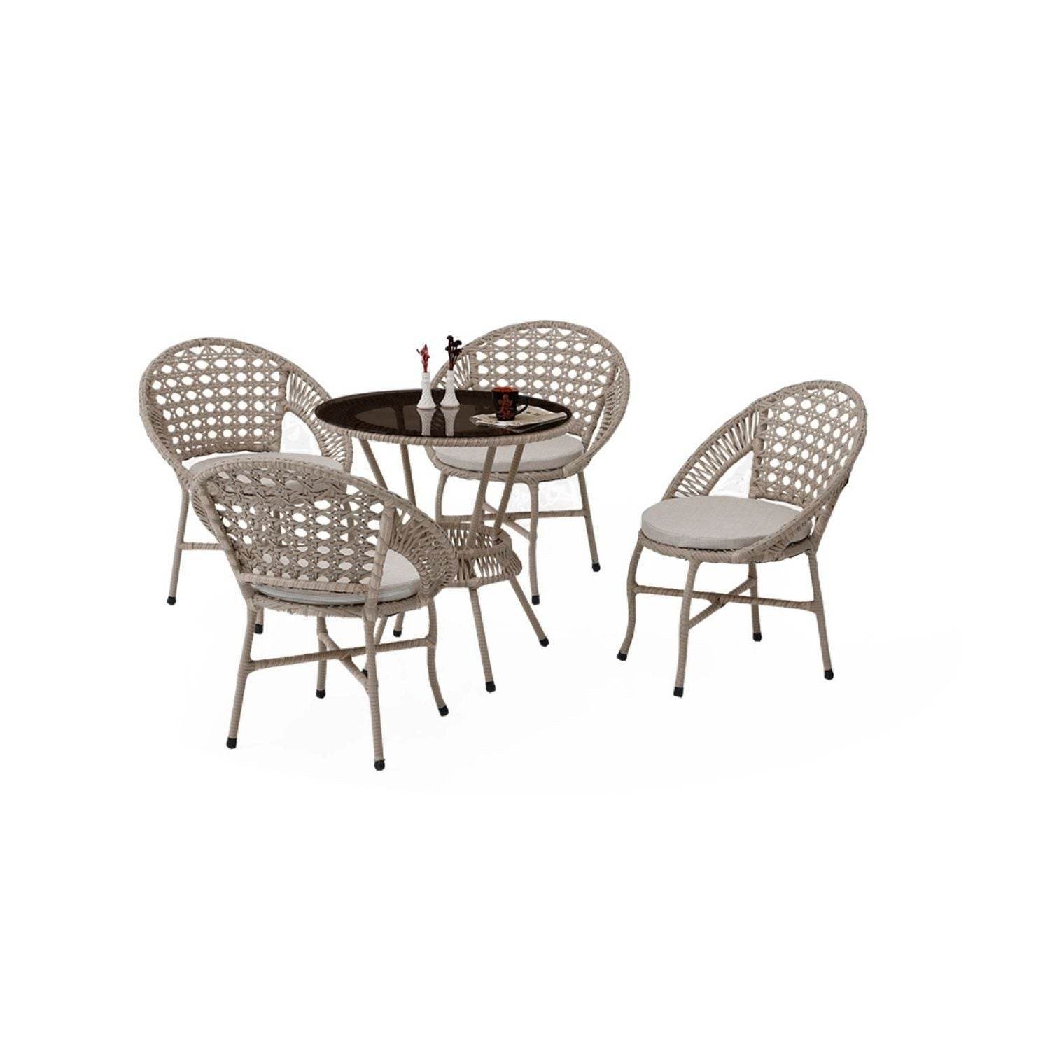 Petra Star Sitzgruppe Bistro Tisch mit Stühlen Gartenmöbel Set Rattan Wetterfest