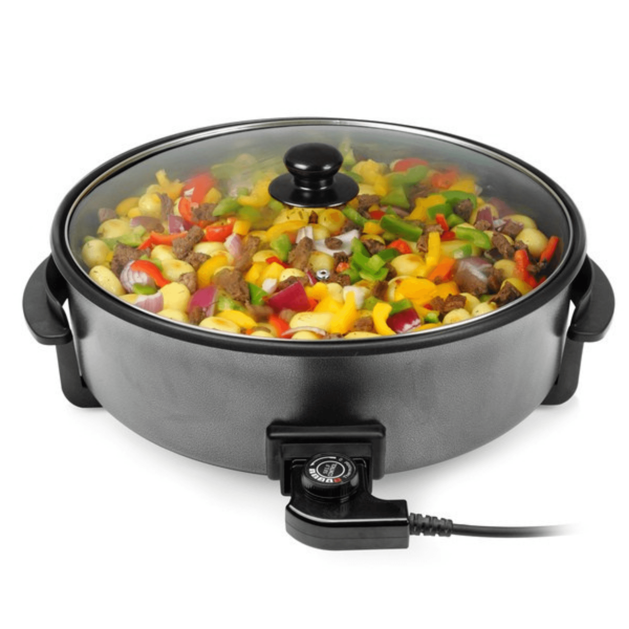 Roland große elektrische Pizza Pfanne 42 cm – Partypfanne mit Thermostat, Antihaft & Glasdeckel