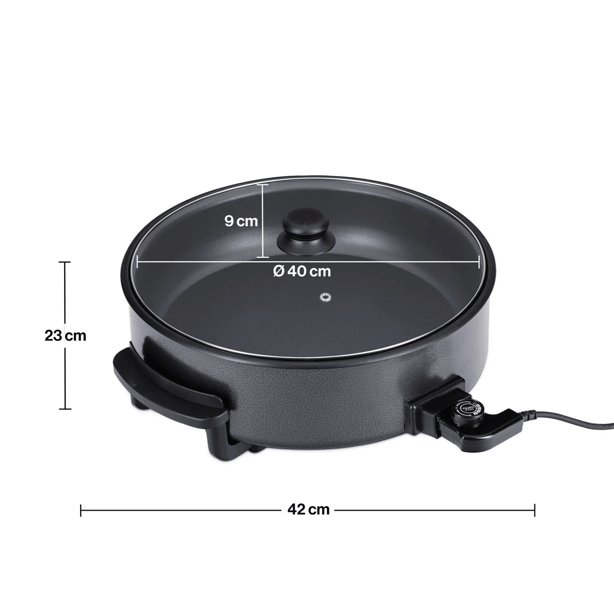 Roland große elektrische Pizza Pfanne 42 cm – Partypfanne mit Thermostat, Antihaft & Glasdeckel