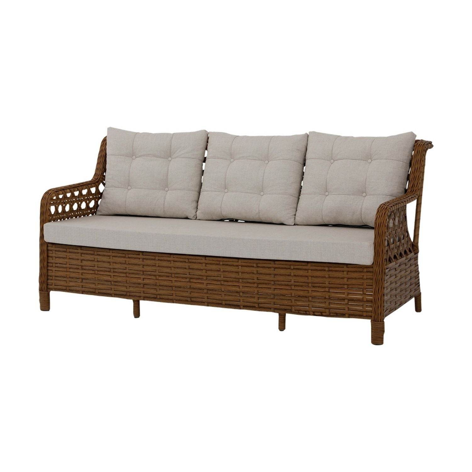 Gartenmöbel Set 7 Personen | Alu-Rattan Lounge mit Sofa, Hocker & Tisch