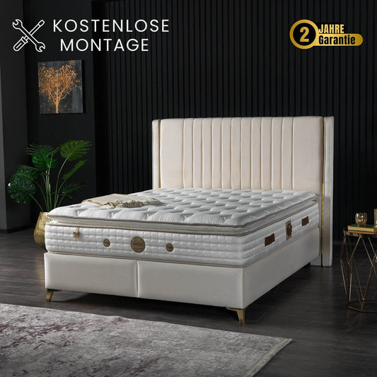 Boxspringbett Rotterdam 160x200 cm – Stauraumbett mit Matratze & Taschenfederkern H3