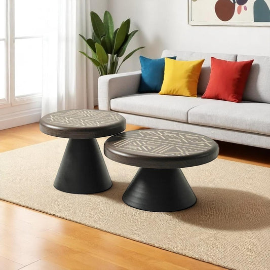 Rundes Couchtisch-Set im Pilz-Design