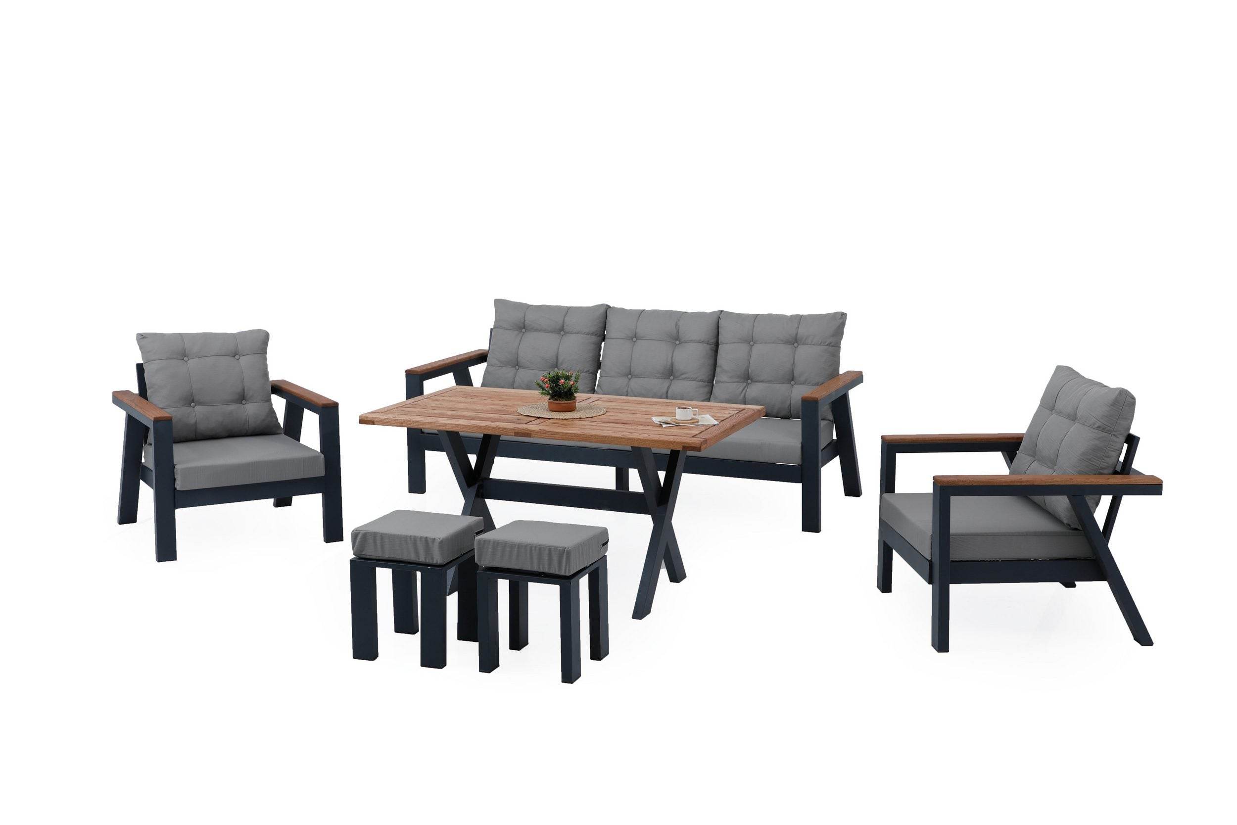 Petra Sitzgruppe Garten 7 Personen Aluminium Set für Balkon und Outdoor