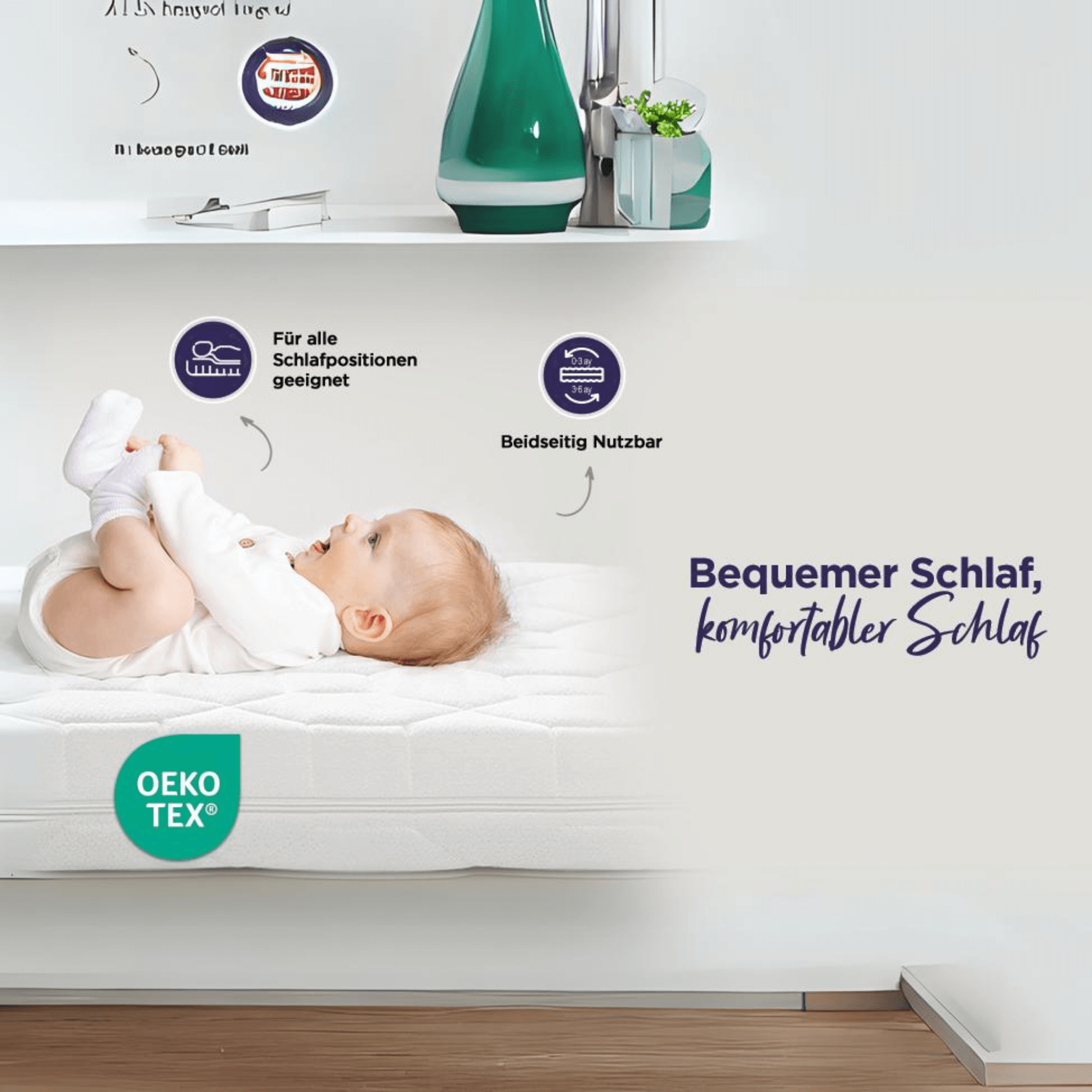 Wave Babymatratze 60x120 cm – Atmungsaktive Kaltschaummatratze mit Luftkanälen, Beidseitig Nutzbar, Allergikerfreundlich & Waschbarer Bezug