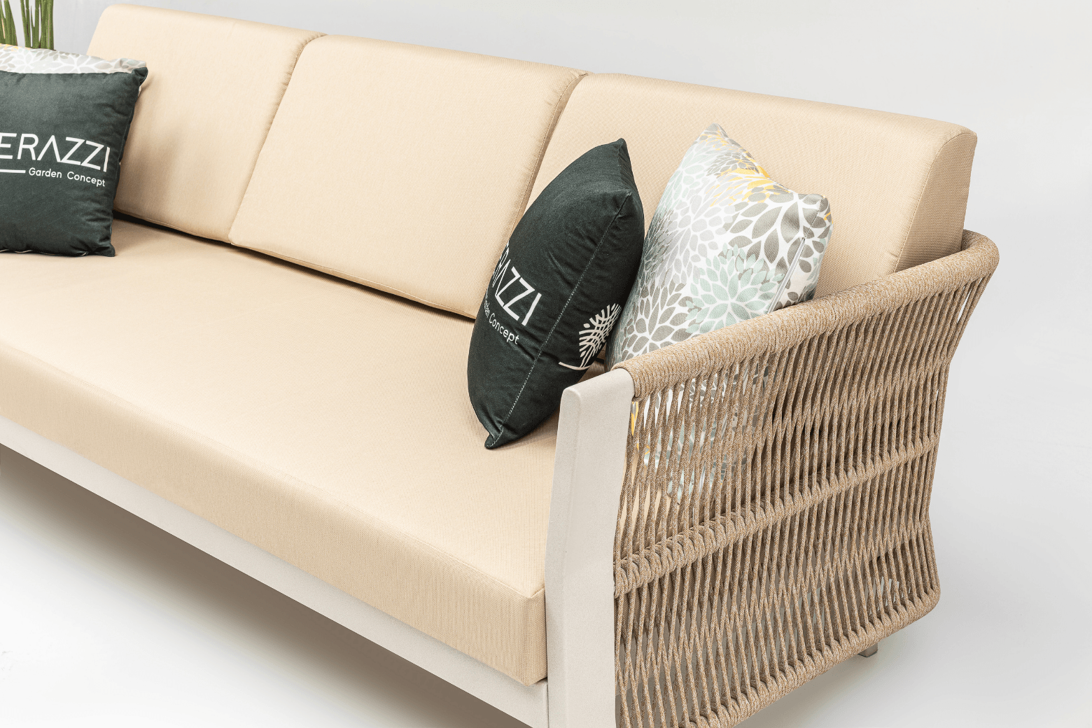 Garten LoungeSet Florence 4‑tlg. Aluminium‑Rope | UV‑resistent & wetterfest | Sofa 3‑Sitz + 2 Sessel + HPL‑Tisch