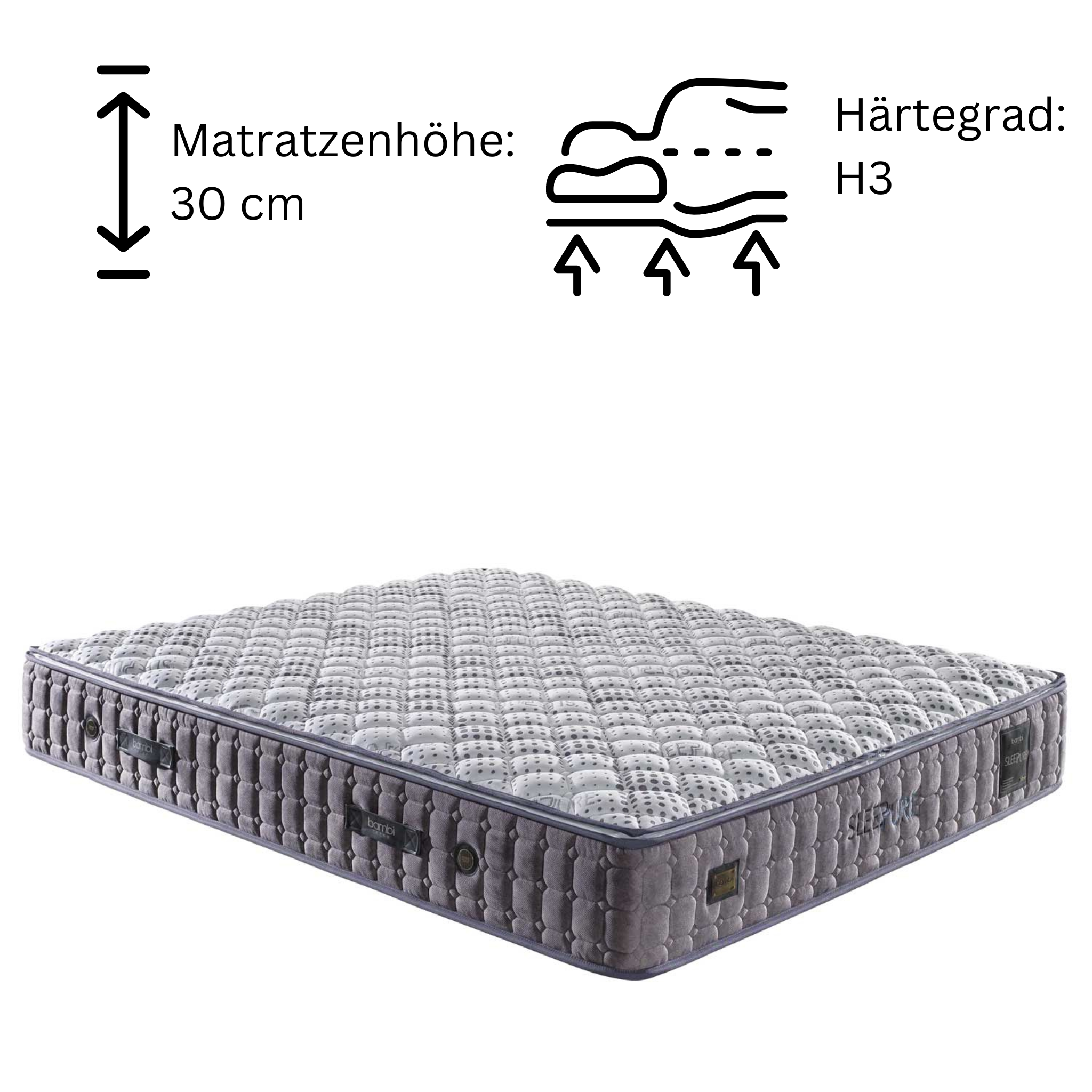 Bambi Sleeppure 8 Schichten Höhe 31 cm Matratze 90x200 - 180x200 Reißverschluss
