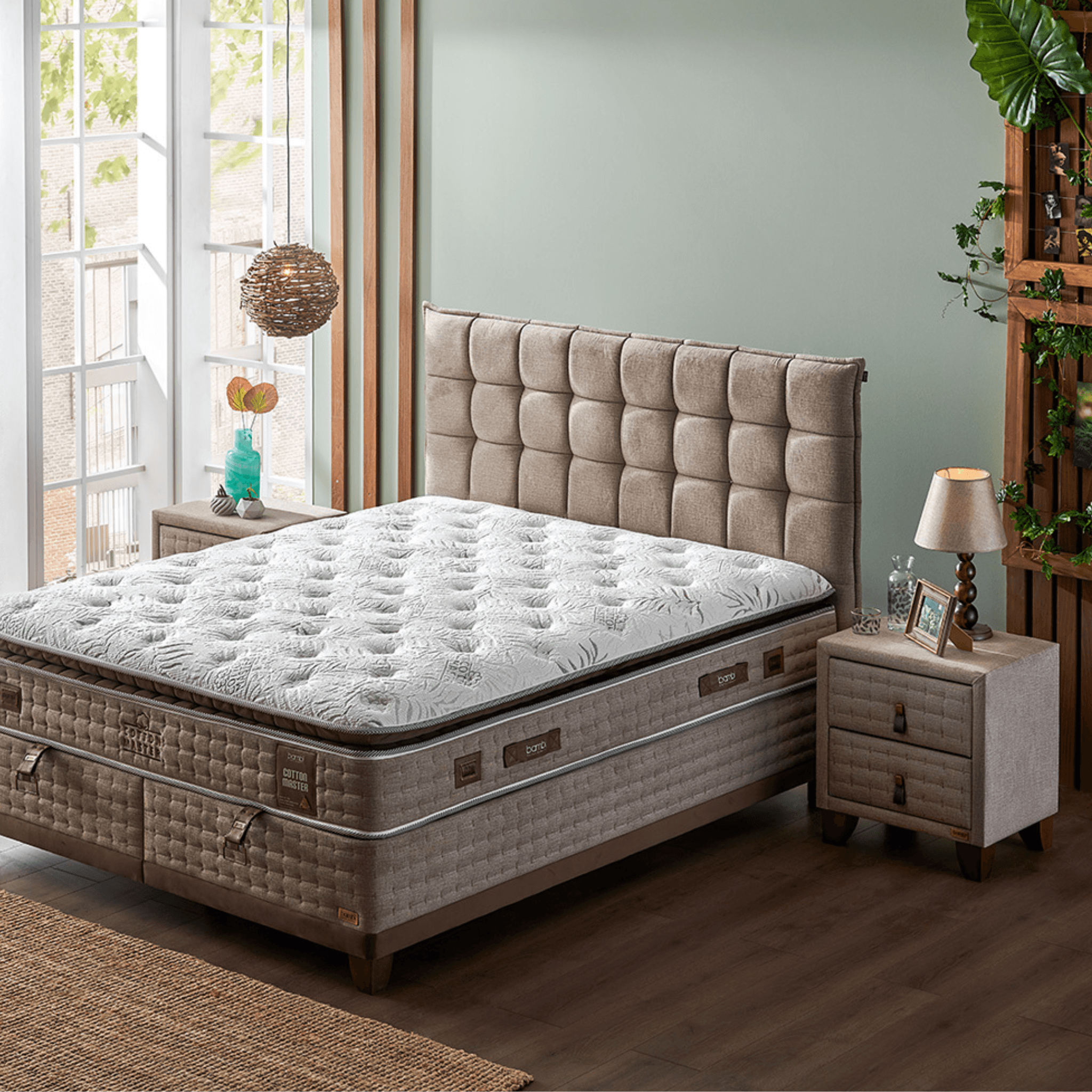 Bambi Cotton Master Boxspringbett Schlafzimmer Set mit 9 Schichten mit Topper Höhe 32 cm Matratze