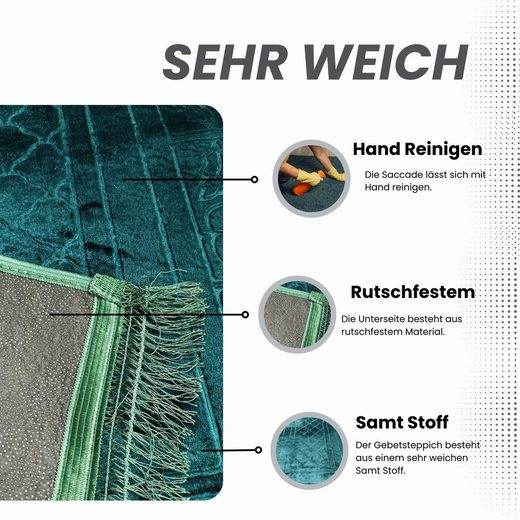 Hochwertiger Gebetsteppich – Rutschfest, Waschbar & Weich | Teppich für Männer, Frauen & Kinder