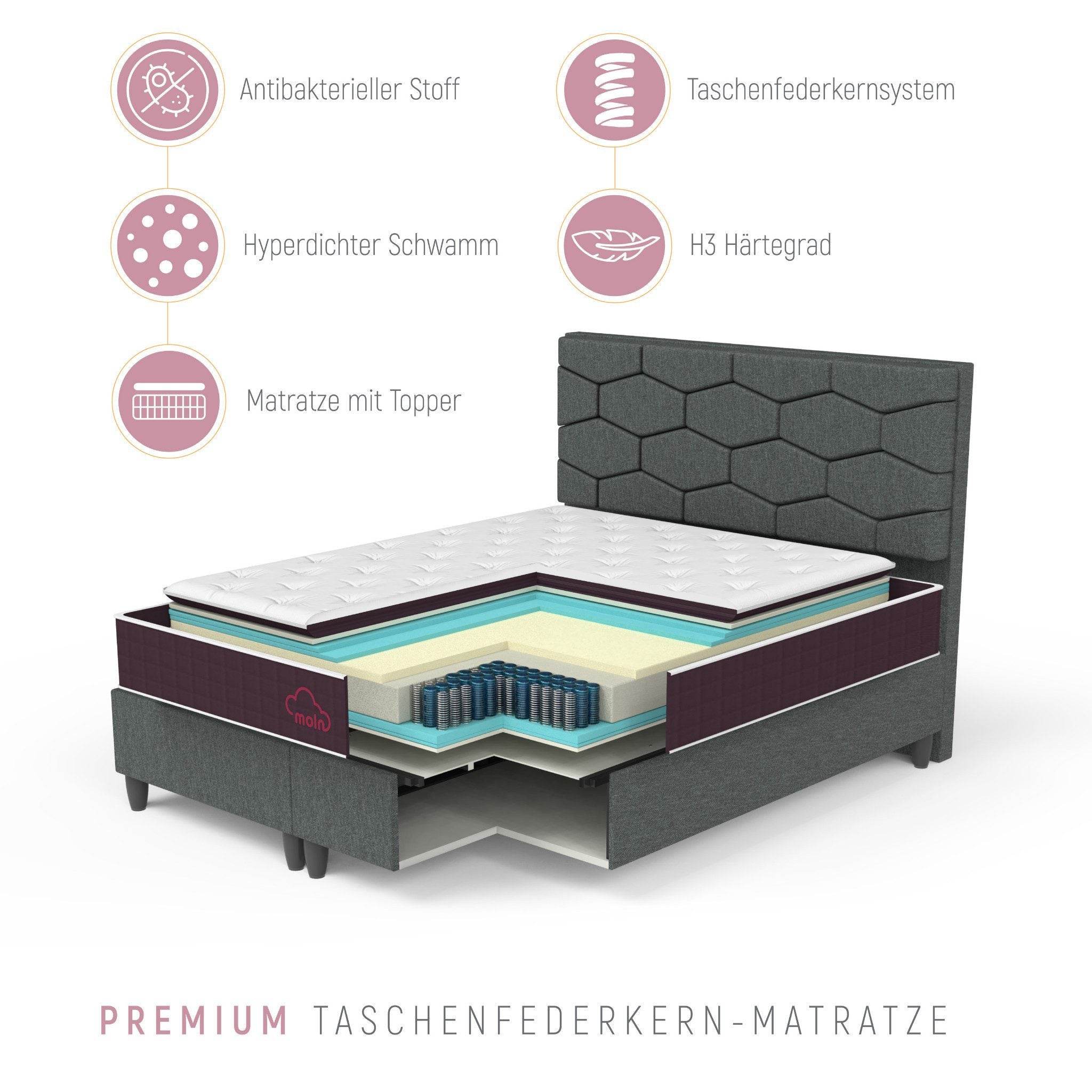 Moln Berta – Pocket-Federkern-Matratze 140×200 & 160×200 – Wolkenweich Premium Komfort
