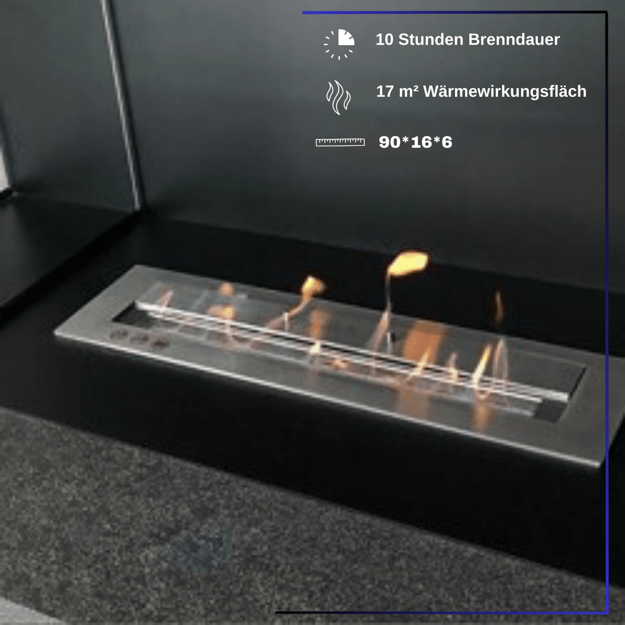 Korflame Bioethanol Kaminbrenner 90 cm – 5L Tank, Rauchfrei & Ohne Schornstein