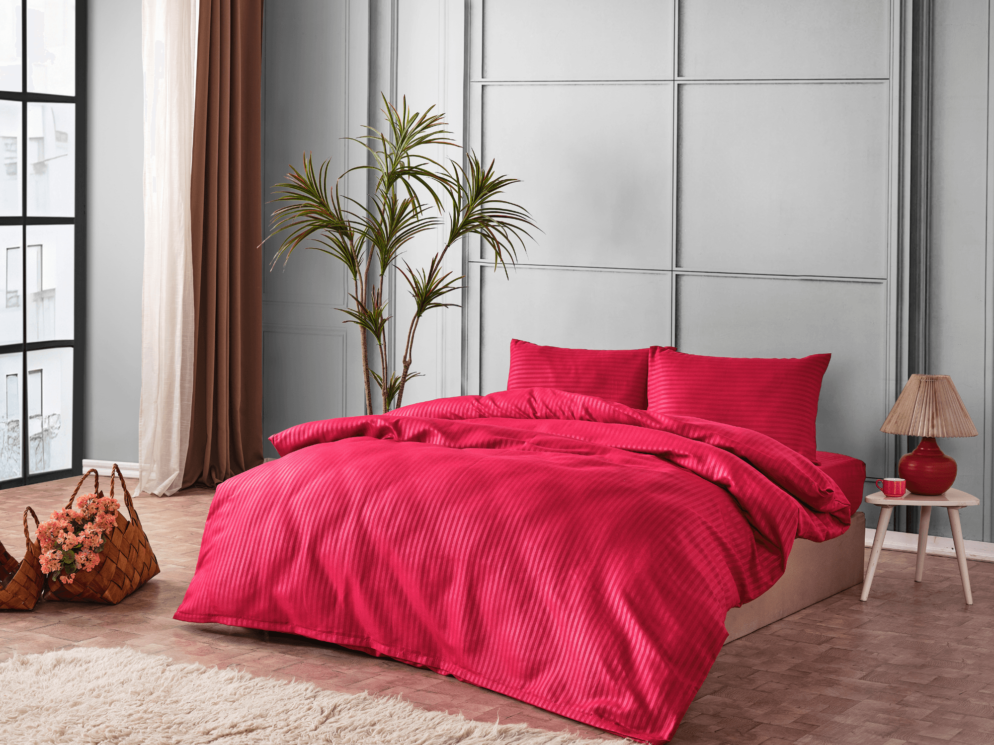 Burgund Bettwäsche Set 200x220 | Dunkelrot | Mikrofaser Satin Bettwäscheset von Gowoll – 4-teilig