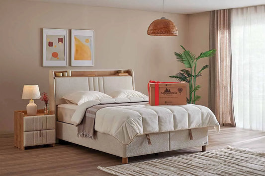 Bambi Cappadocia Natura Boxspringbett Set mit gepolstertem Kopfteil