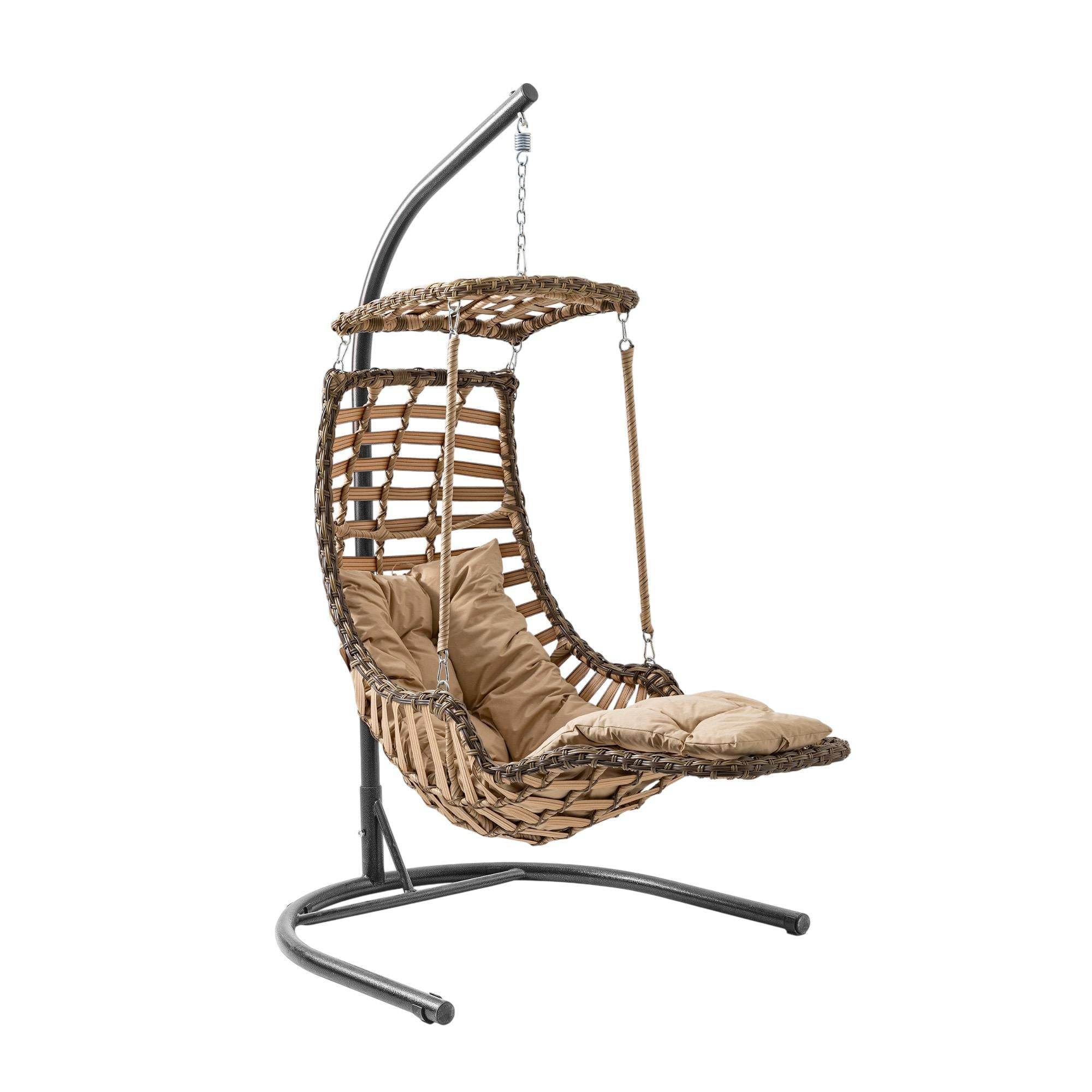 Alacati Plus Hängesessel mit Gestell – Handgefertigt, Rattan, Sonnendach & Fußablage