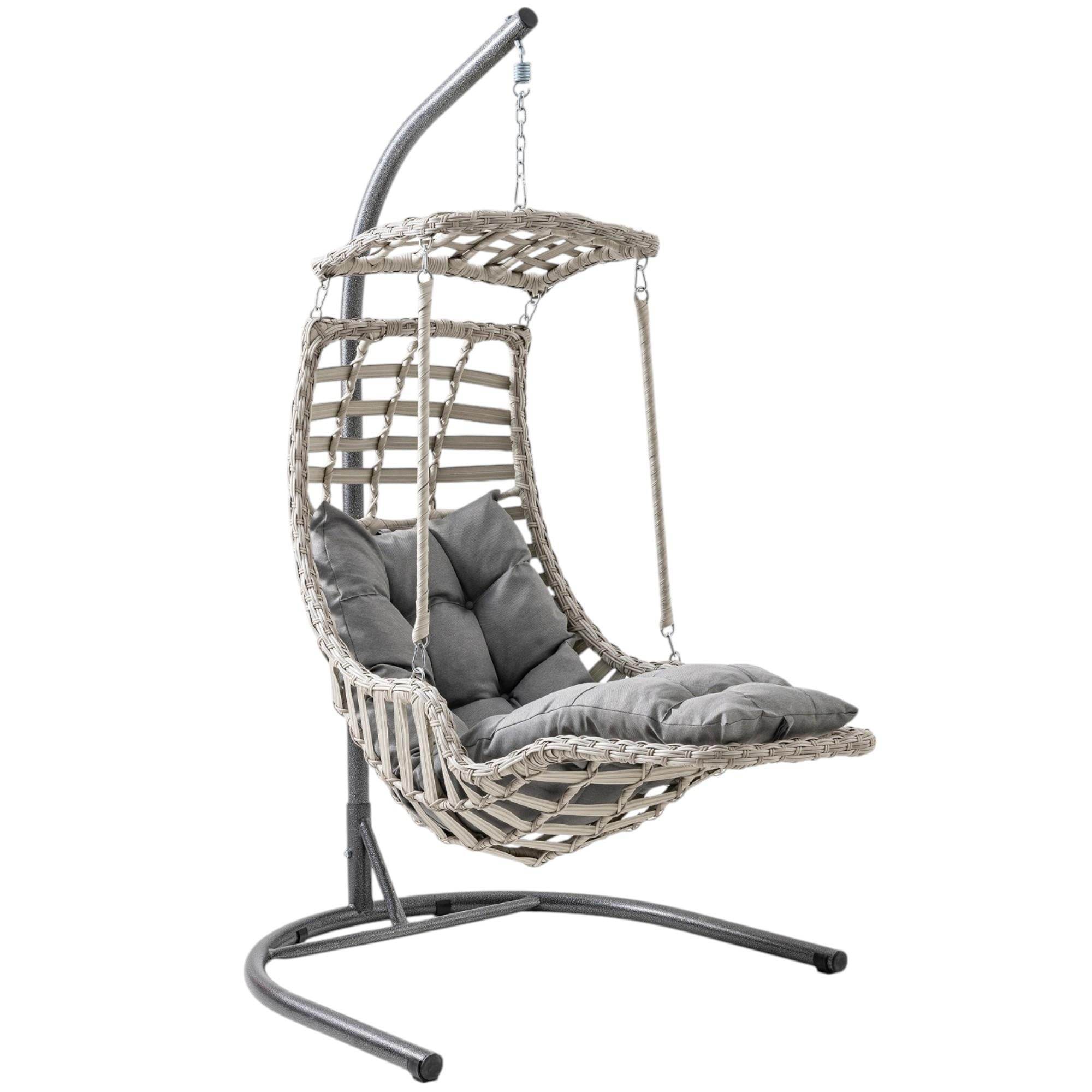 Alacati Plus Hängesessel mit Gestell – Handgefertigt, Rattan, Sonnendach & Fußablage