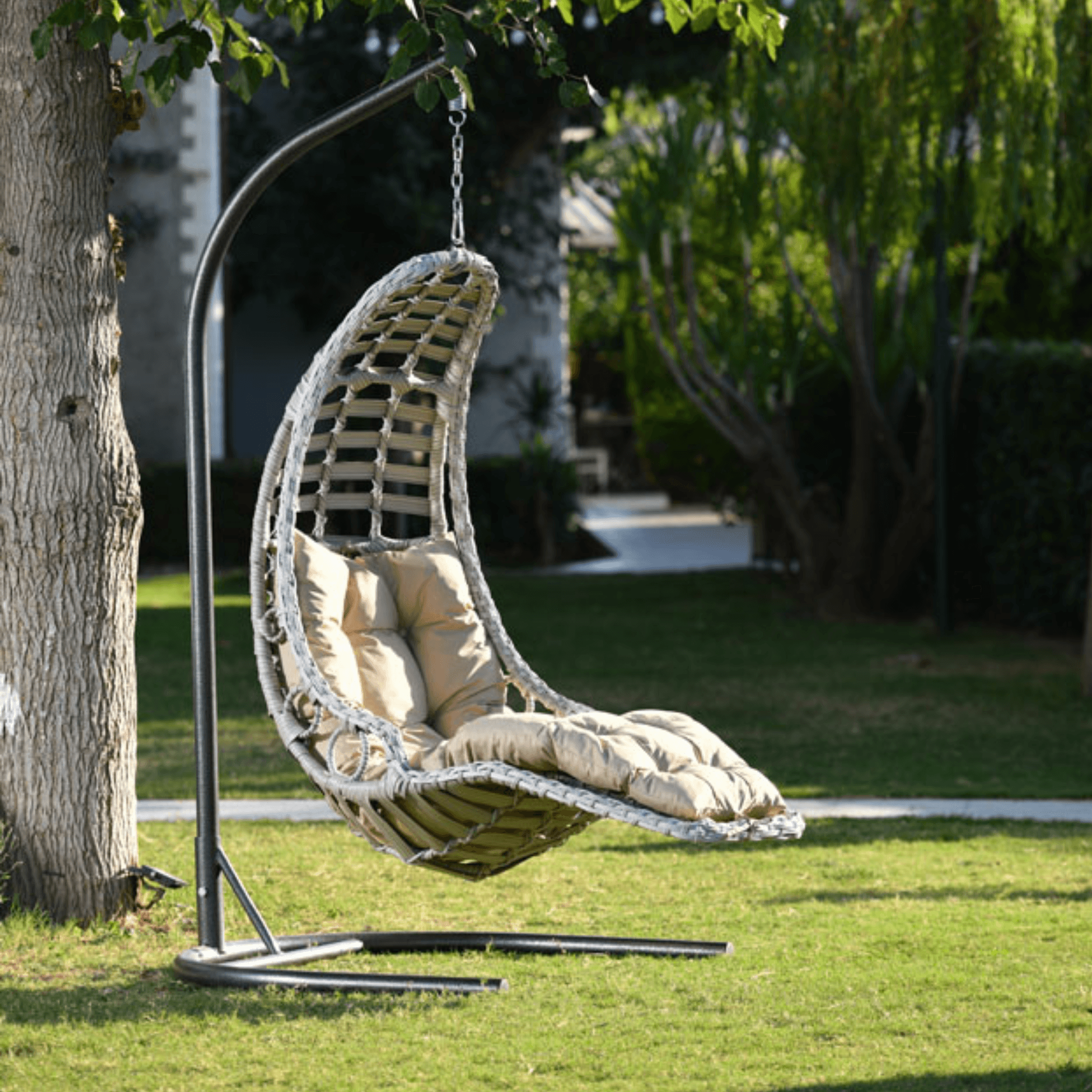 Gowoll Bodrum Gartenschaukel Rattan Hängesessel mit Gestell Hängeschaukel Bodrum
