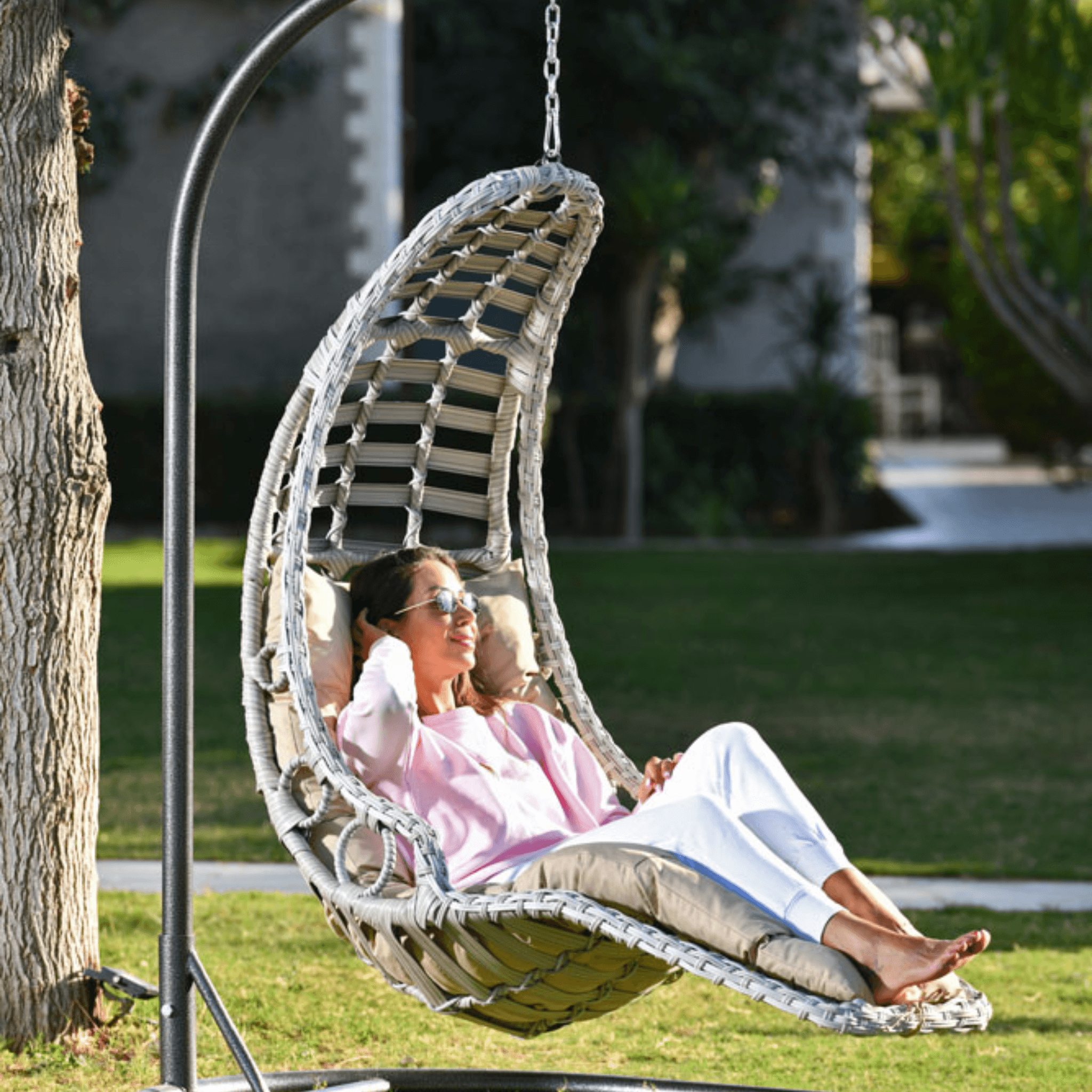 Gowoll Bodrum Gartenschaukel Rattan Hängesessel mit Gestell Hängeschaukel Bodrum