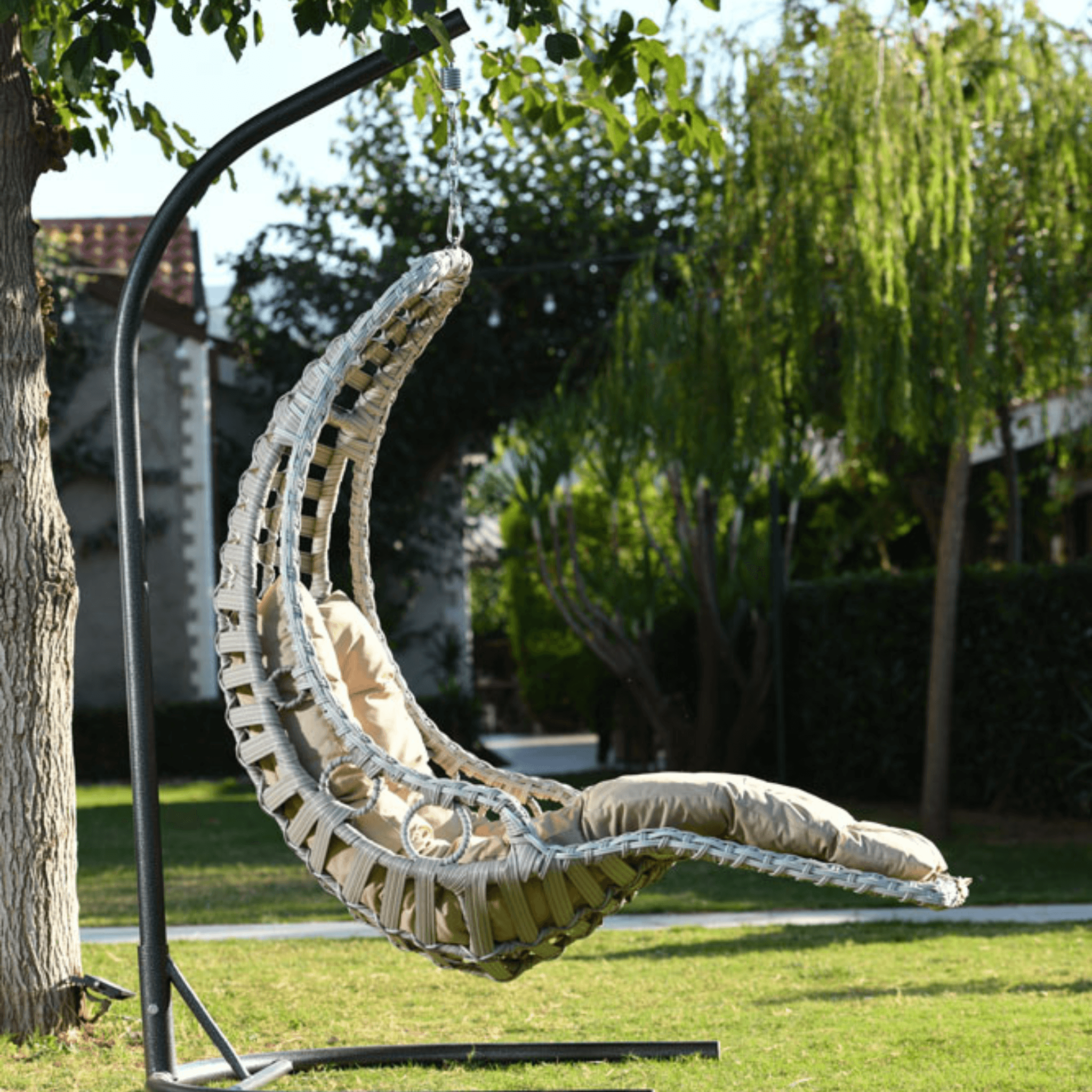 Gowoll Bodrum Gartenschaukel Rattan Hängesessel mit Gestell Hängeschaukel Bodrum