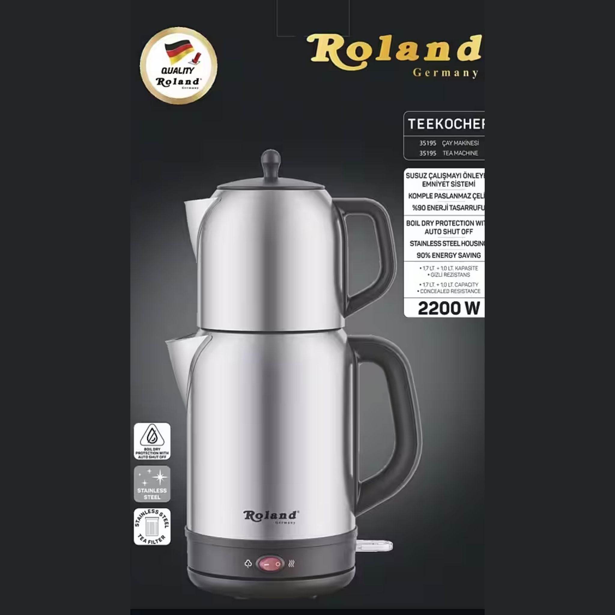 Roland Germany Wasser-/Teekocher 1,7L + 1L – 2200W Edelstahl Teemaschine mit Teesieb