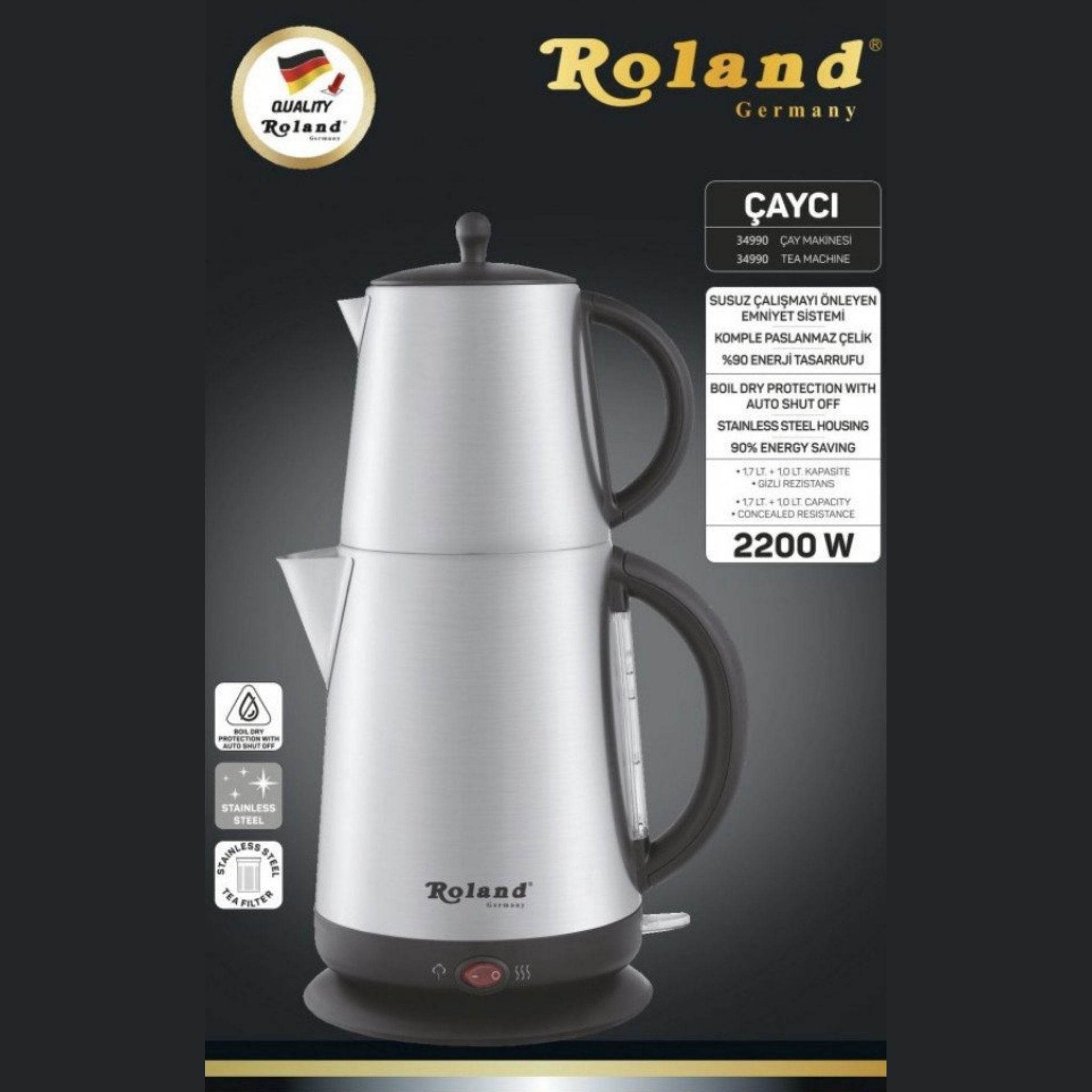 Roland Germany Wasser-/Teekocher 1,7L + 1L – 2200W Edelstahl Teemaschine mit Teesieb