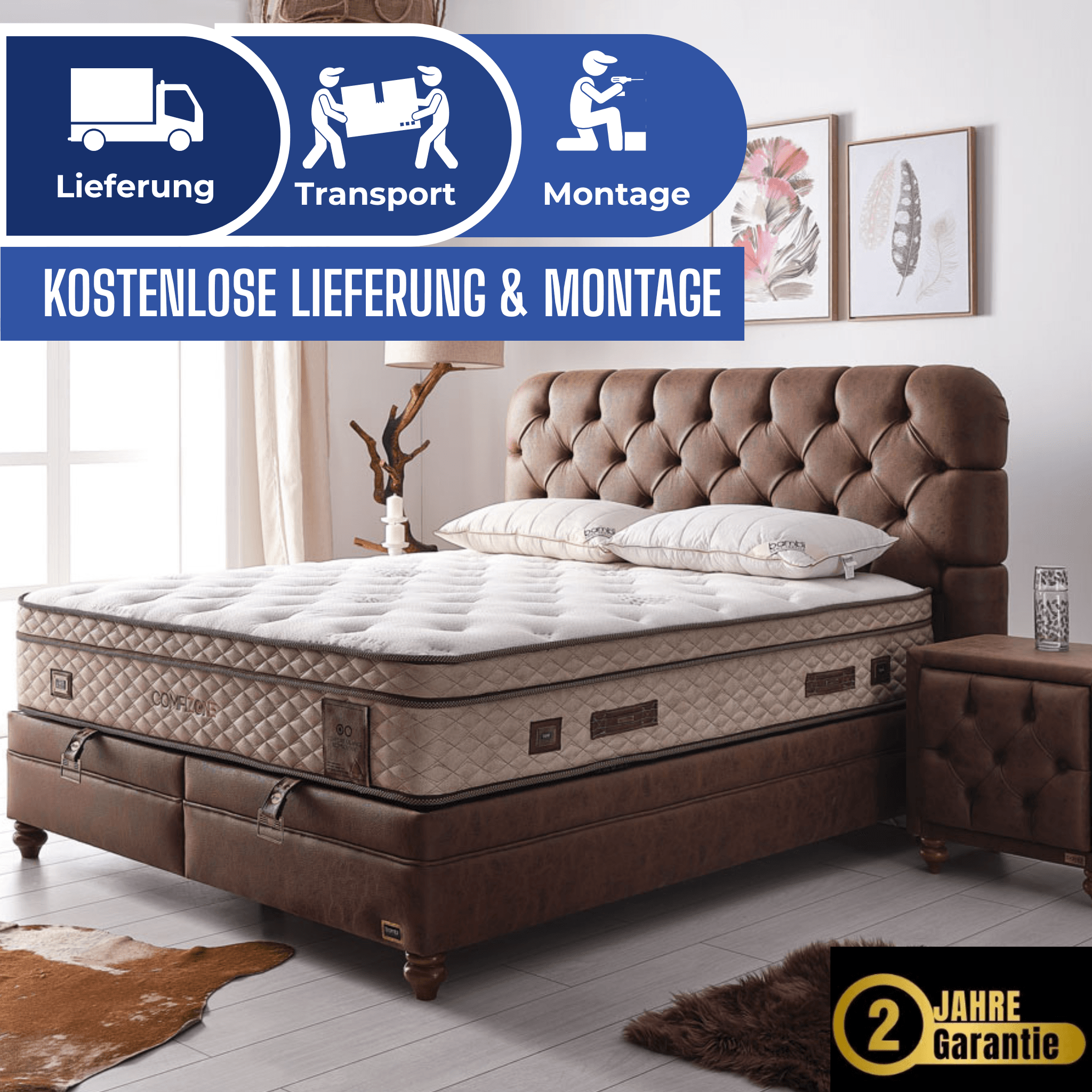 Bambi Comfizone Boxspringbett 180x200 cm mit Matratze & Stauraum – Verstellbarer Härtegrad & Komfortsystem