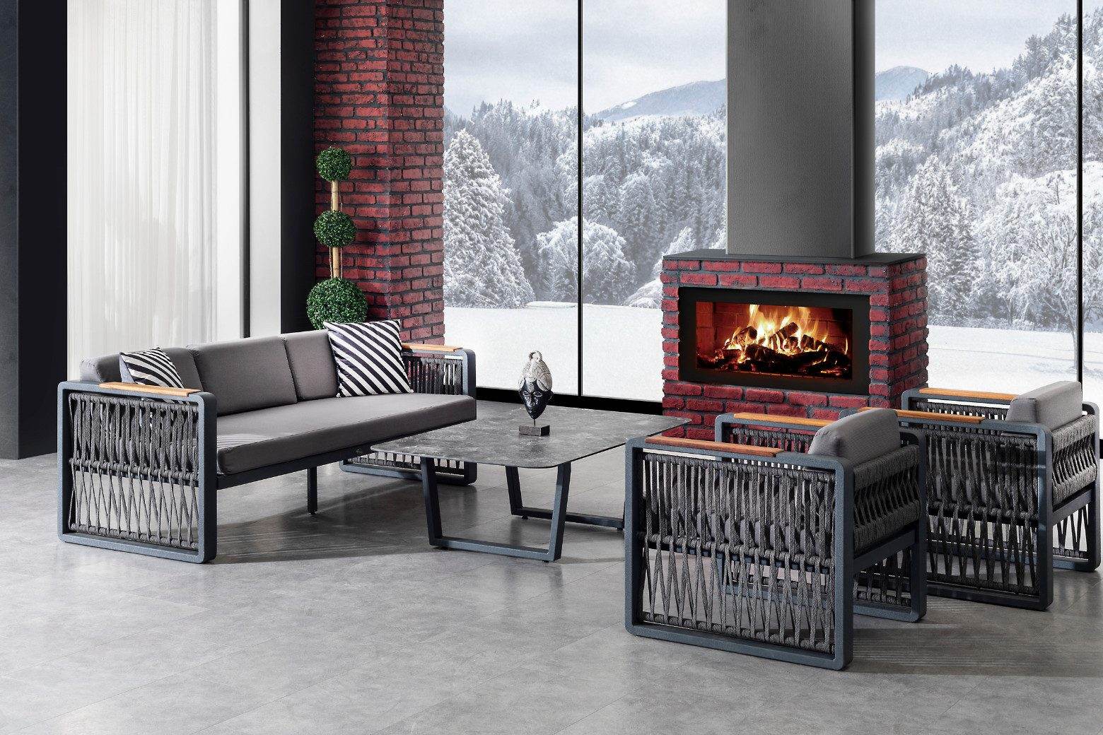 Argos Gartenmöbel Set 5 Personen – Aluminium Lounge mit Sofa, Sesseln & Tisch | Anthrazit | Wetterfest & Rostfrei