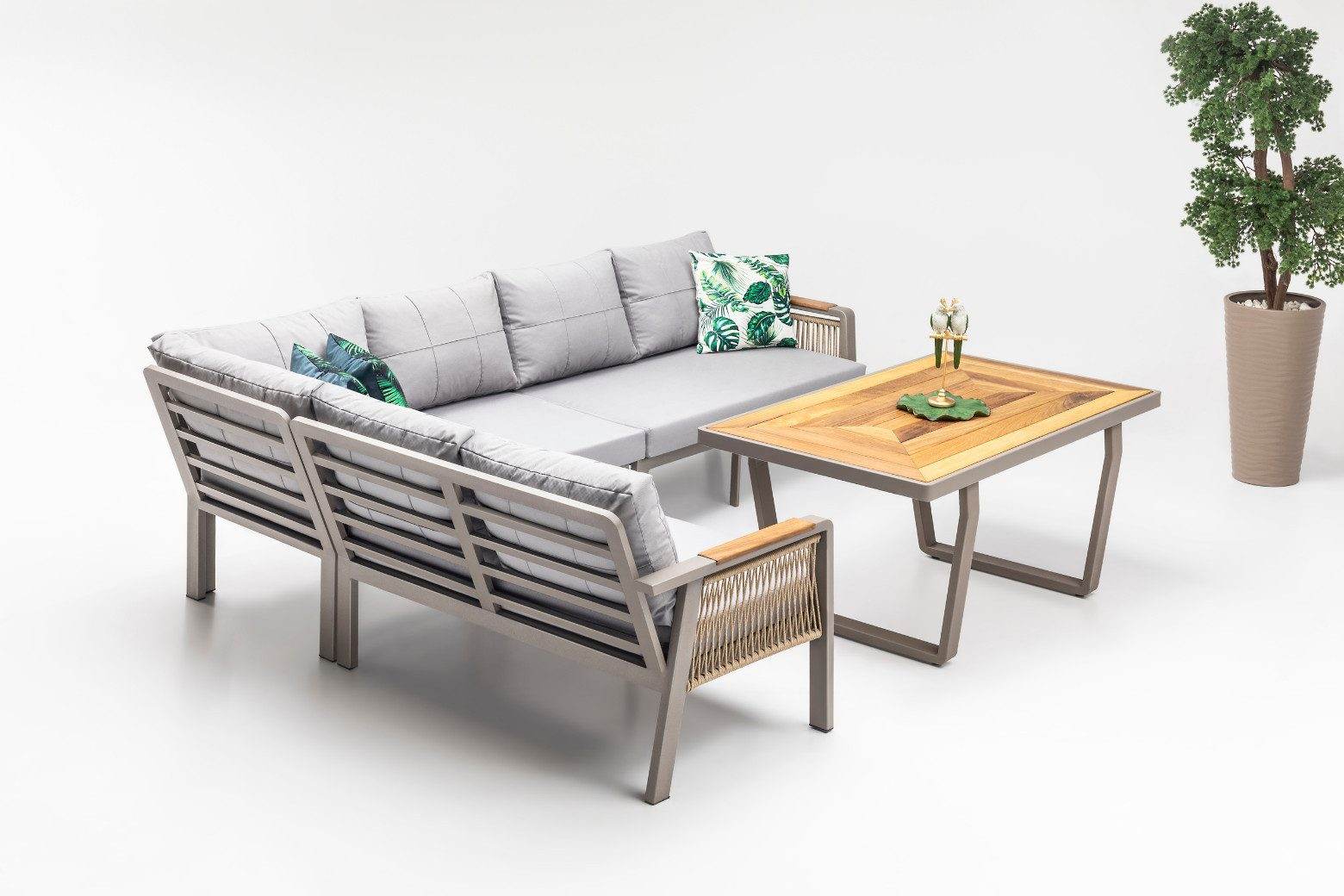 Gowoll Artemis Plus Tisch Gartenlounge-Set Premium (Sitz und Rückenkissen, Tisch mit 2x3 Sitzer und 2xStuhl)