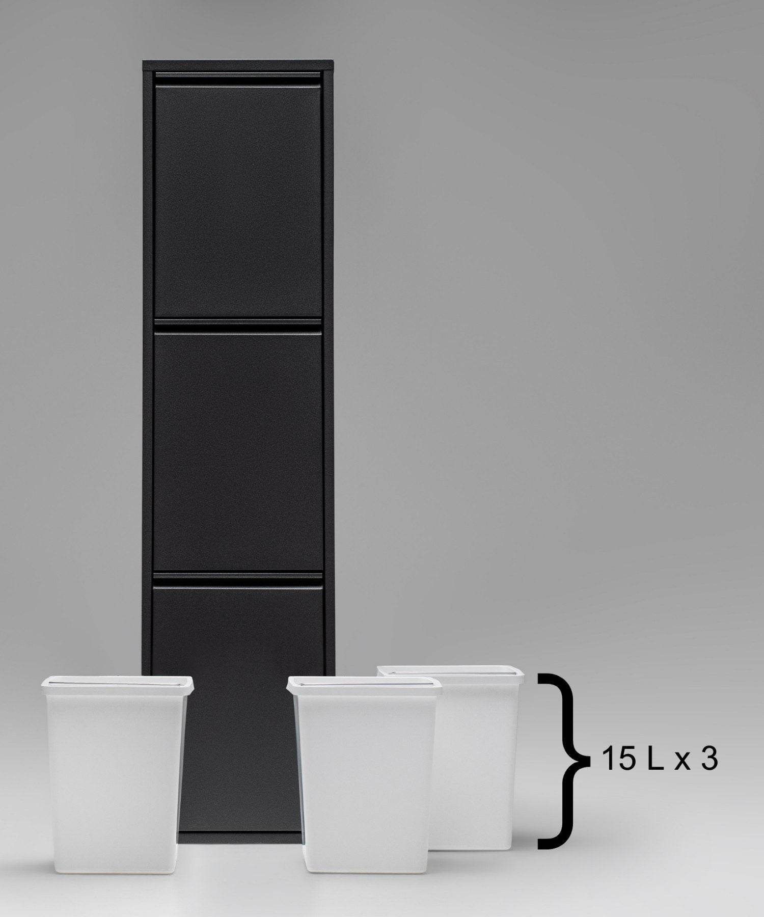 Gowoll Mülleimer Küche aus Fleckenfest Biomülleimer Wandmontage Abfalleimer Mülltrennsysteme Küchenmülleimer mit Herausnehmbarer Inneneimer Recycling system (3 x 15 L Anthrazit)