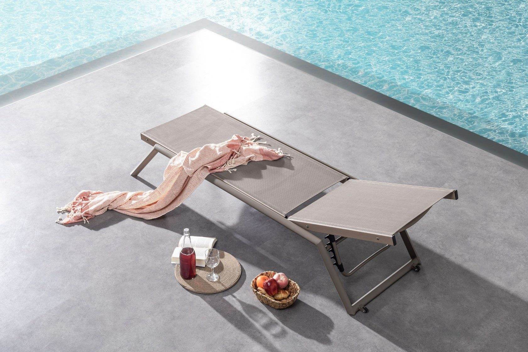 Gowoll Vegas Anthrazit Gartenliege mit Rollen Klappbar Wetterfest