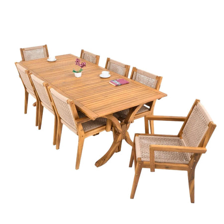 Fiume Gartenmöbel Set für 8 Personen – Akazienholz Tisch 230x100 cm & Rope-Stühle – Gowoll Essgruppe Outdoor